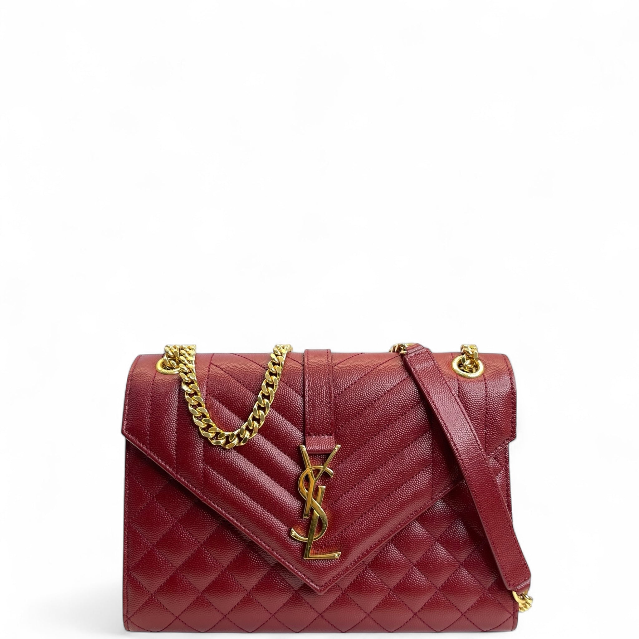 Saint Laurent Medium Envelope Chain Bag Burgundy Mix Matelasse Leather