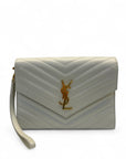 Saint Laurent Off White Matelasse Leather Monogram Chain Clutch