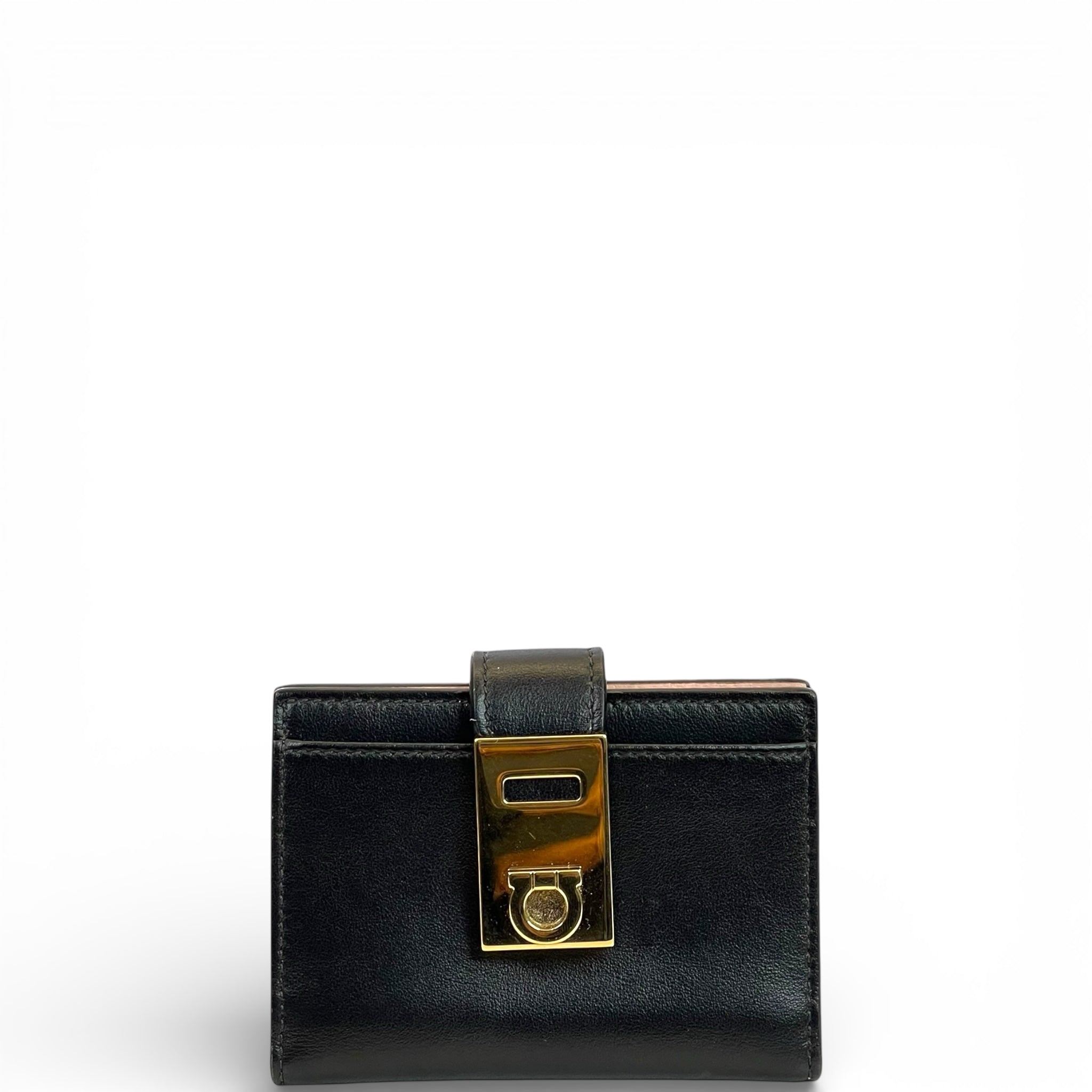 Salvatore Ferragamo Hug Card Holder Black Calf Leather