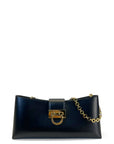 Salvatore Ferragamo Trifolio Black Leather Shoulder Bag Gold-tone Gancini Clasp