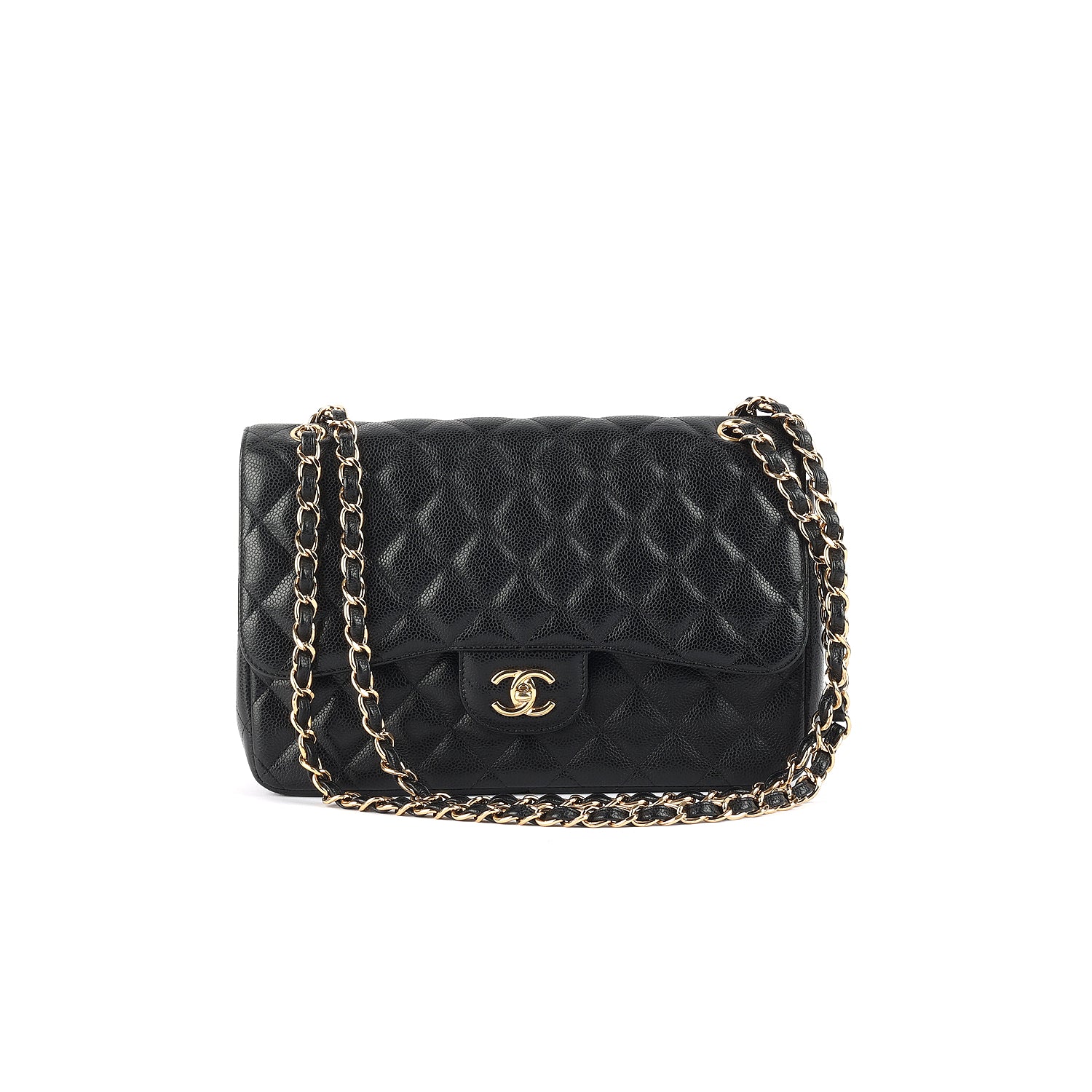 Caviar Quilted Jumbo Double Flap Black