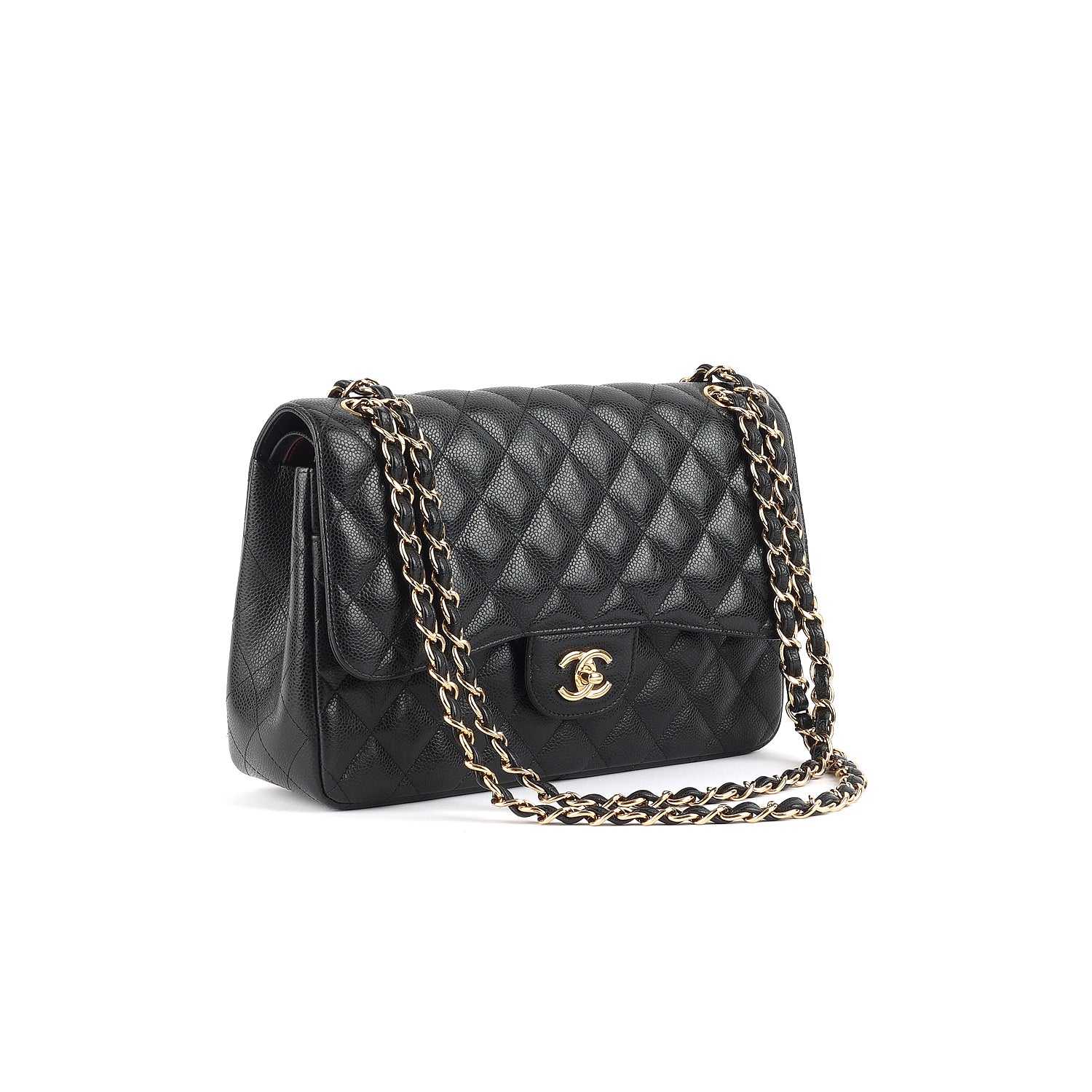 Caviar Quilted Jumbo Double Flap Black