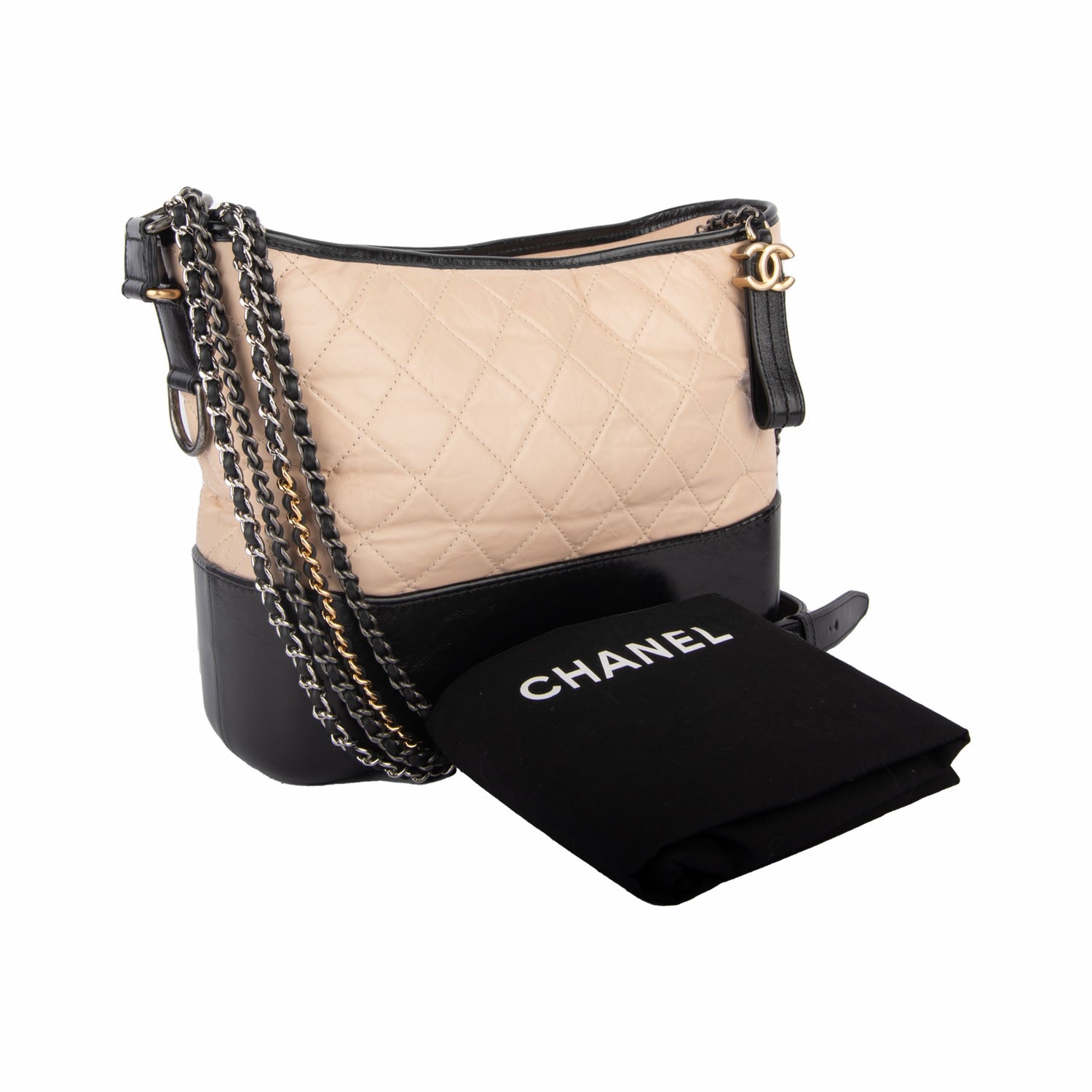 Chanel Calfskin Quilted Medium Gabrielle Hobo Beige Black