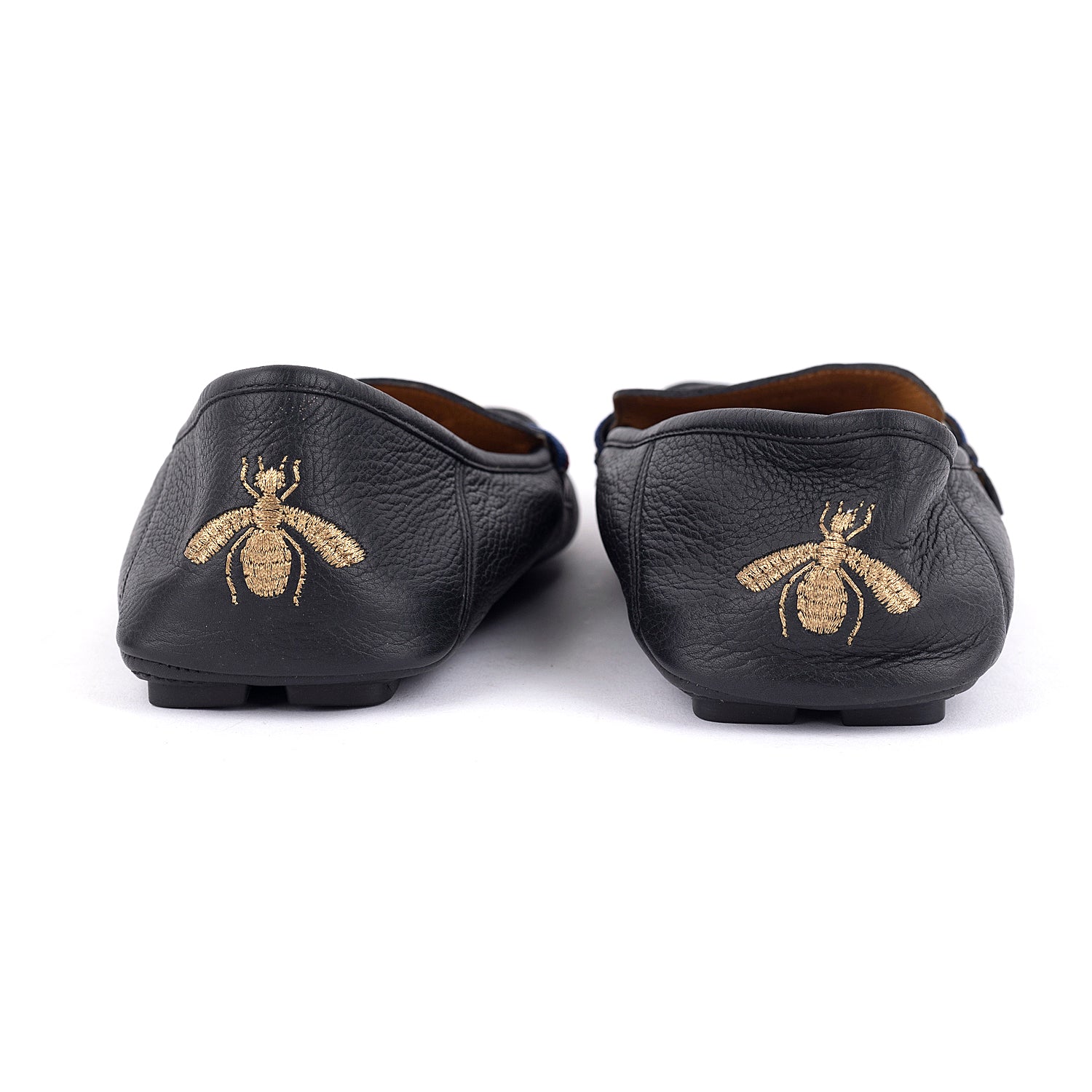 Cuir Web Stripes Bee Moccasins Shoes