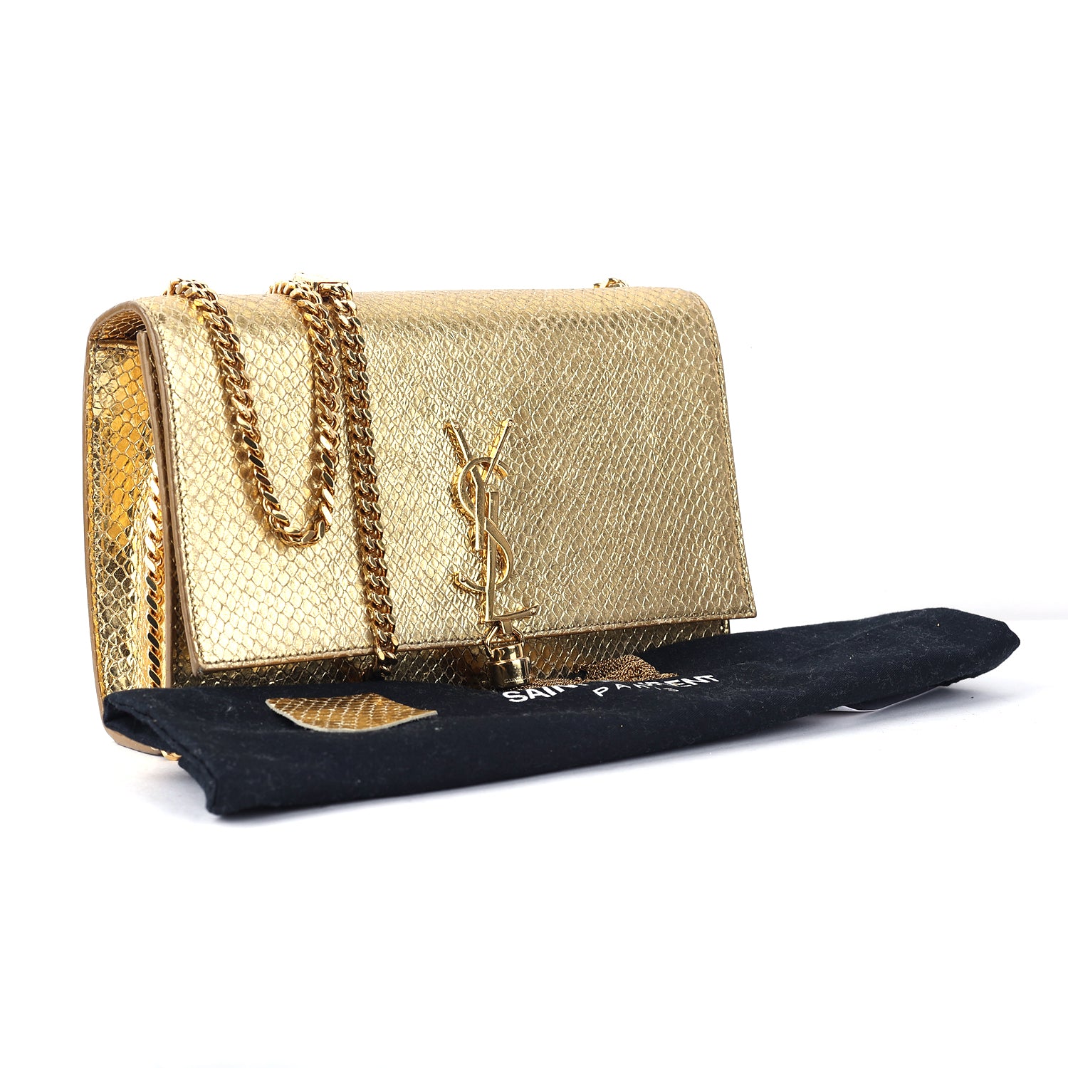 Python Embossed Leather Tassel Crossbody Bag