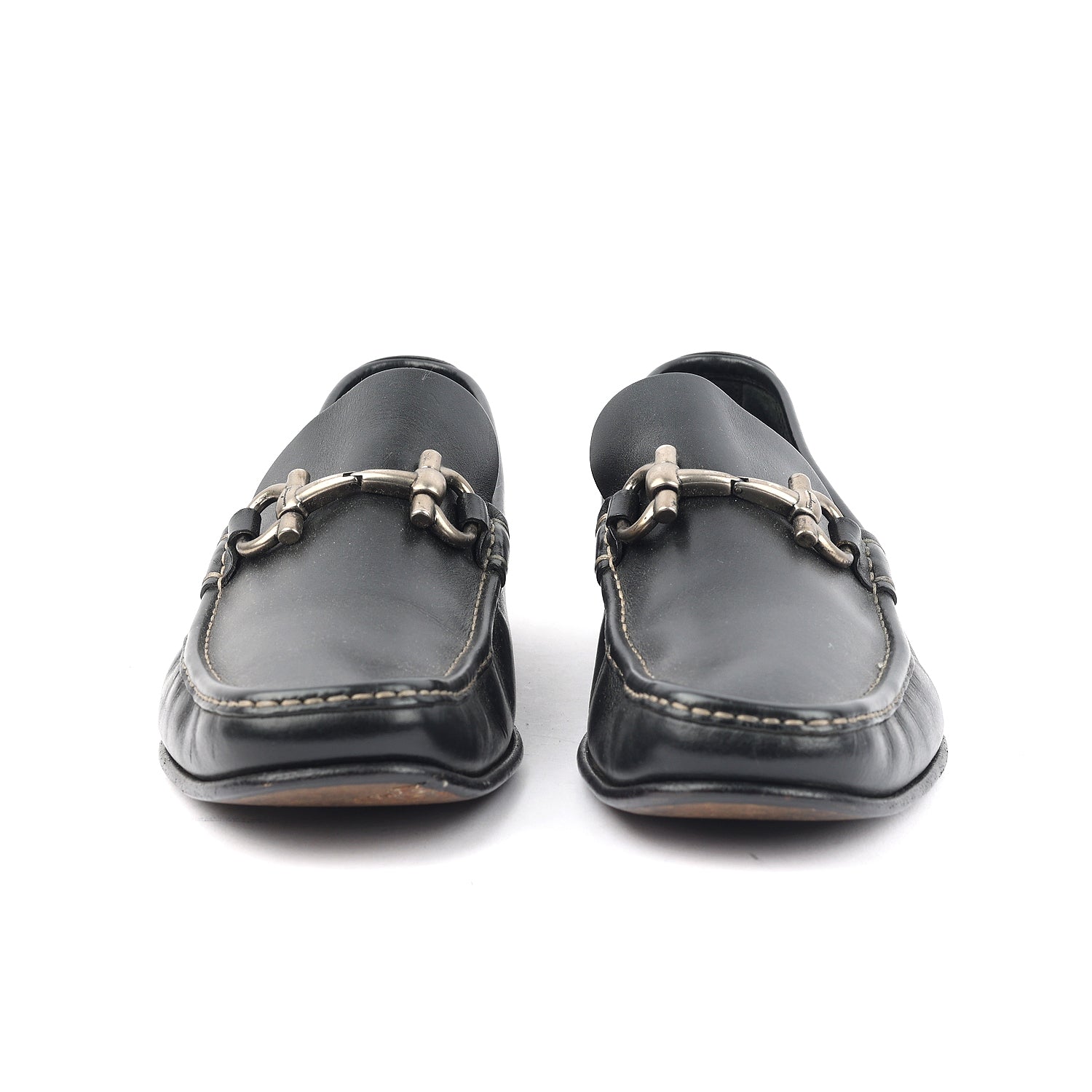 Black Leather Gancini Bit Loafers