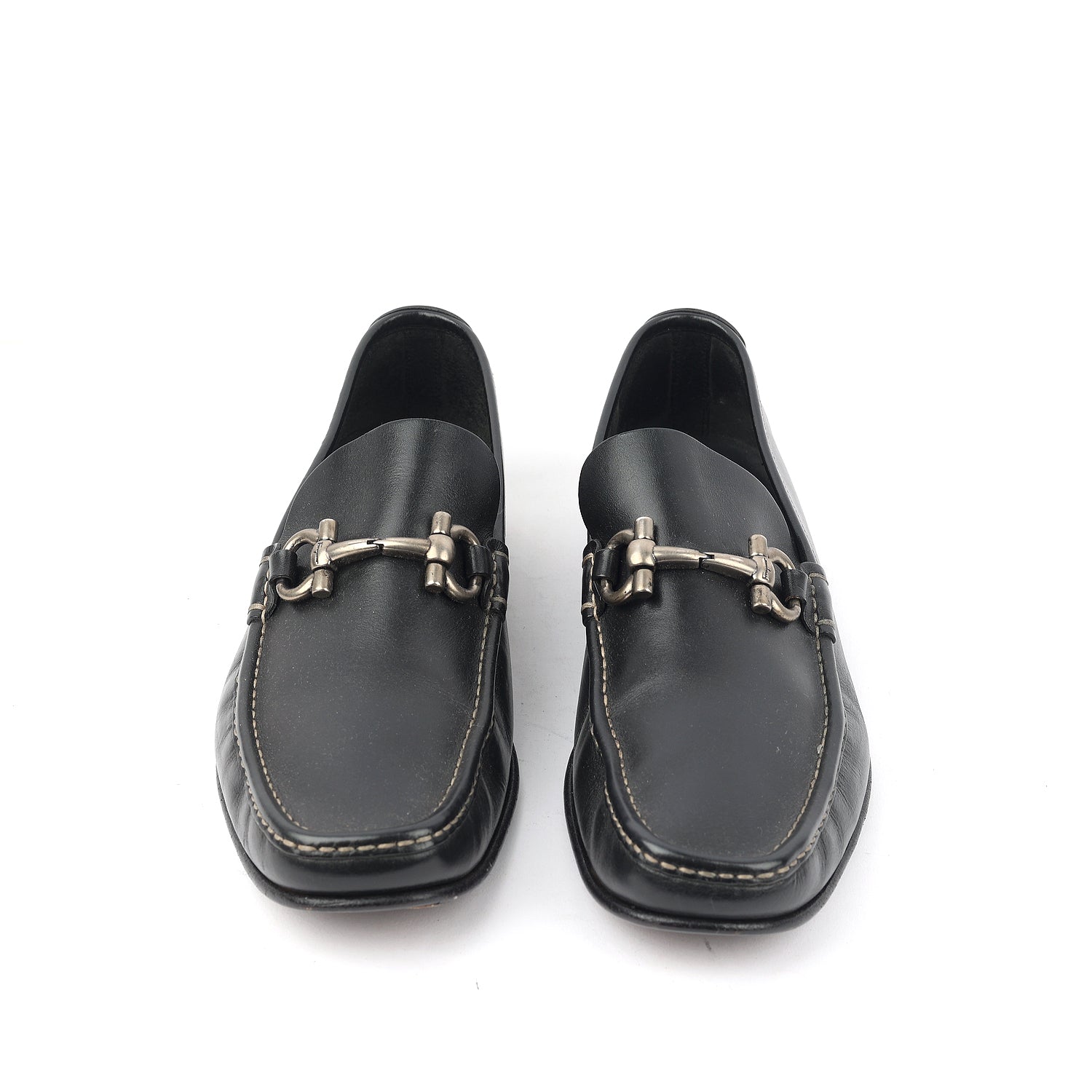 Black Leather Gancini Bit Loafers