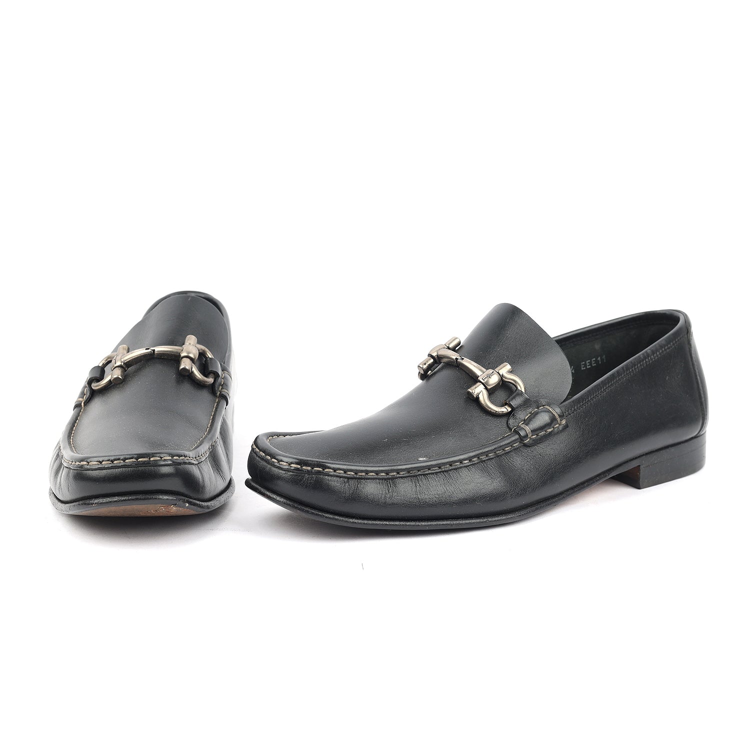 Black Leather Gancini Bit Loafers