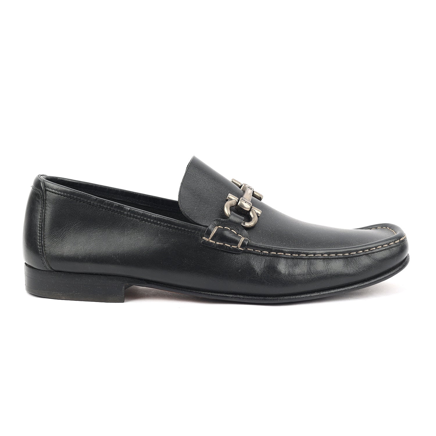 Black Leather Gancini Bit Loafers