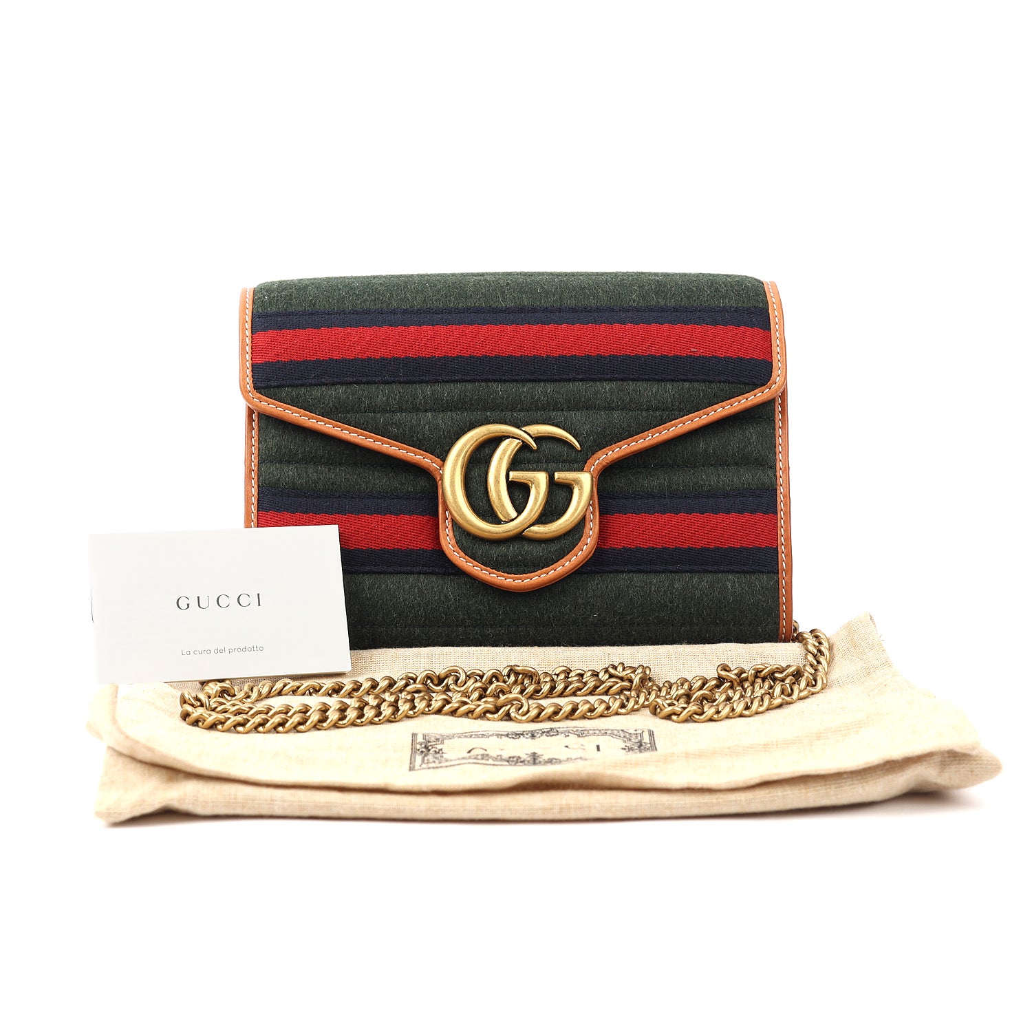 Gucci GG Marmont Striped Wool And Leather Shoulder Bag
