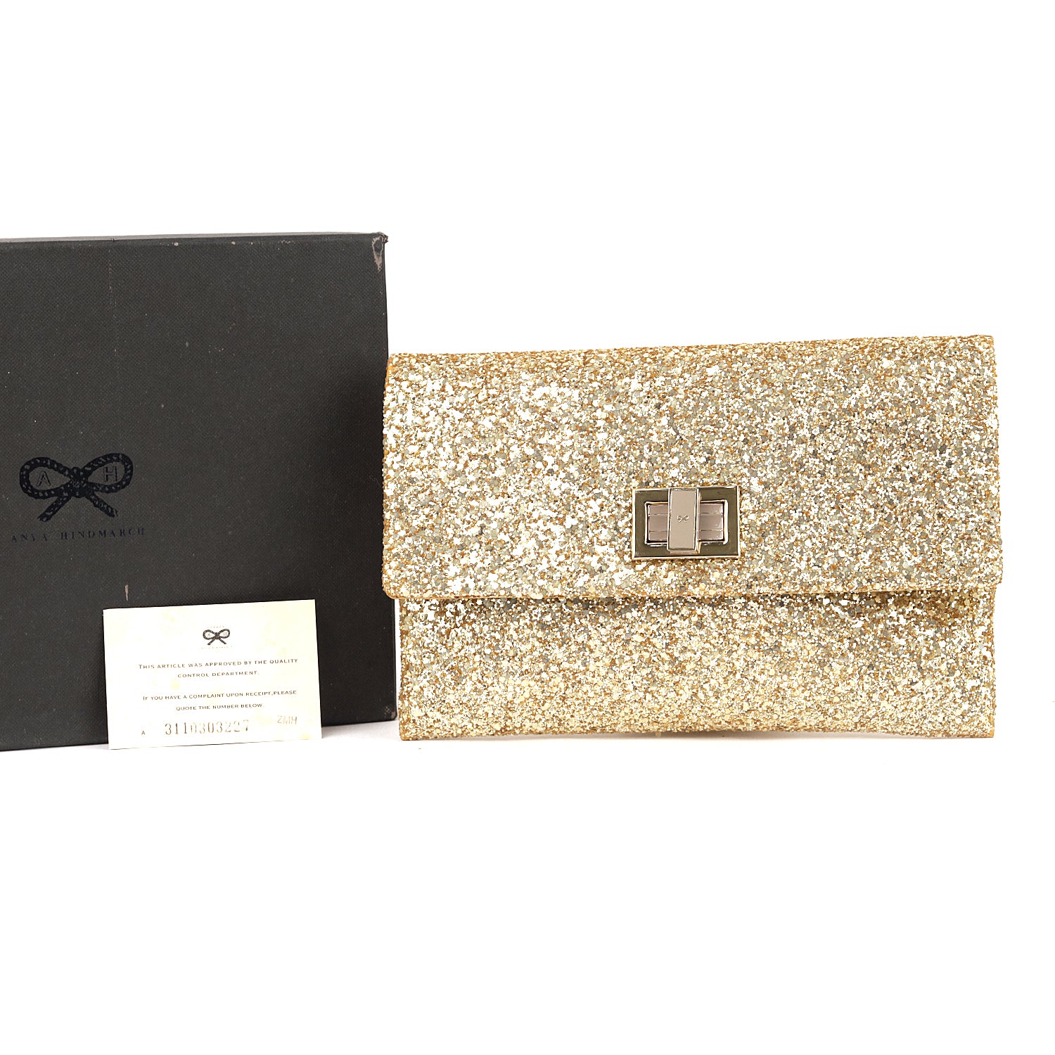 Anya Hindmarch Metallic Gold Glitter Valorie Clutch