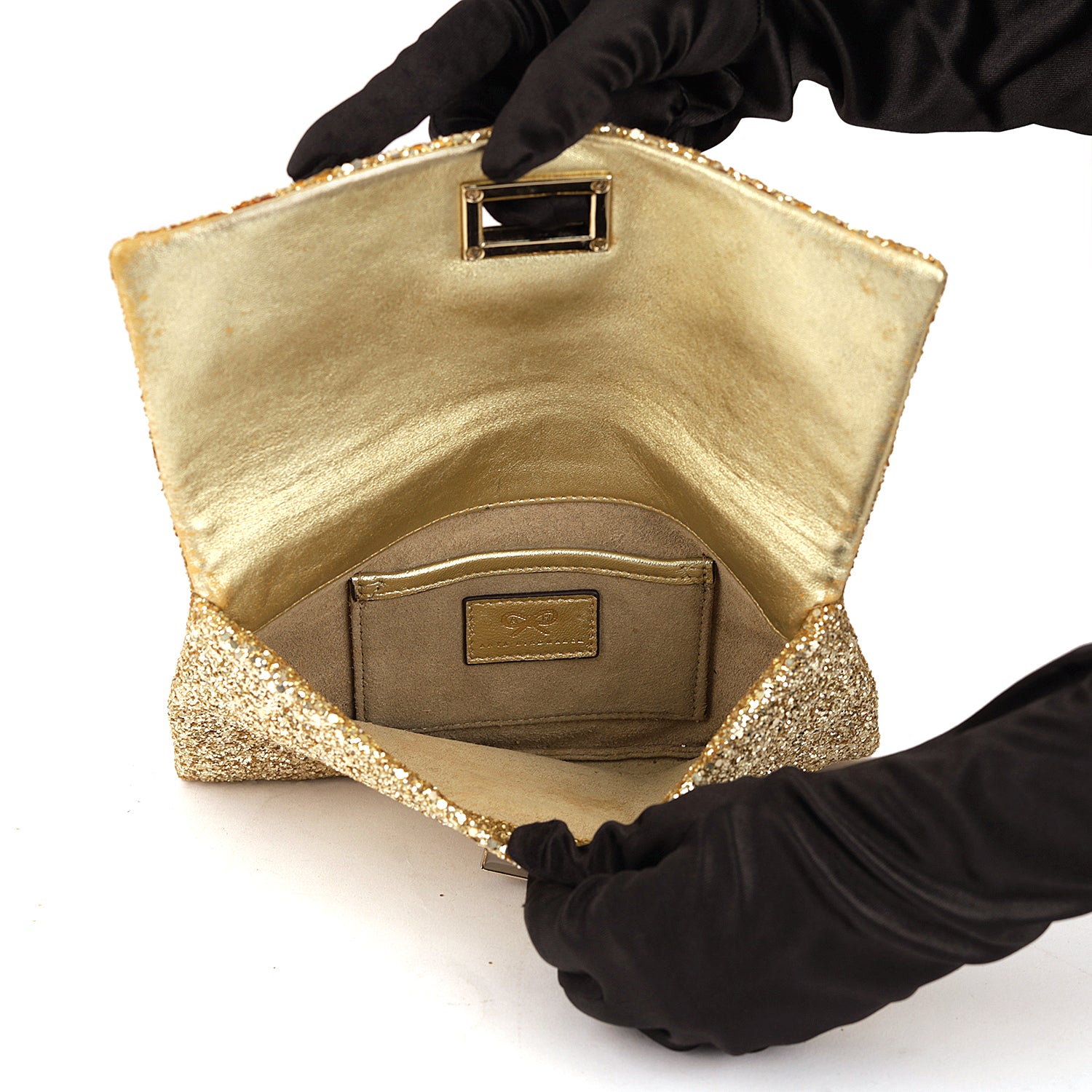 Anya Hindmarch Metallic Gold Glitter Valorie Clutch