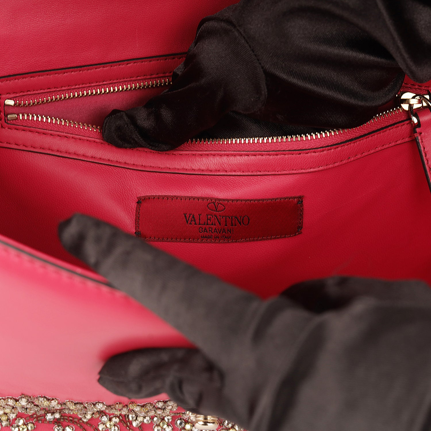 Valentino Red Leather Crystal Embellished Rockstud Glam Lock Flap Bag