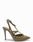 Valentino Beige Patent Leather Rockstud Ankle Strap Sandals EU 37.5