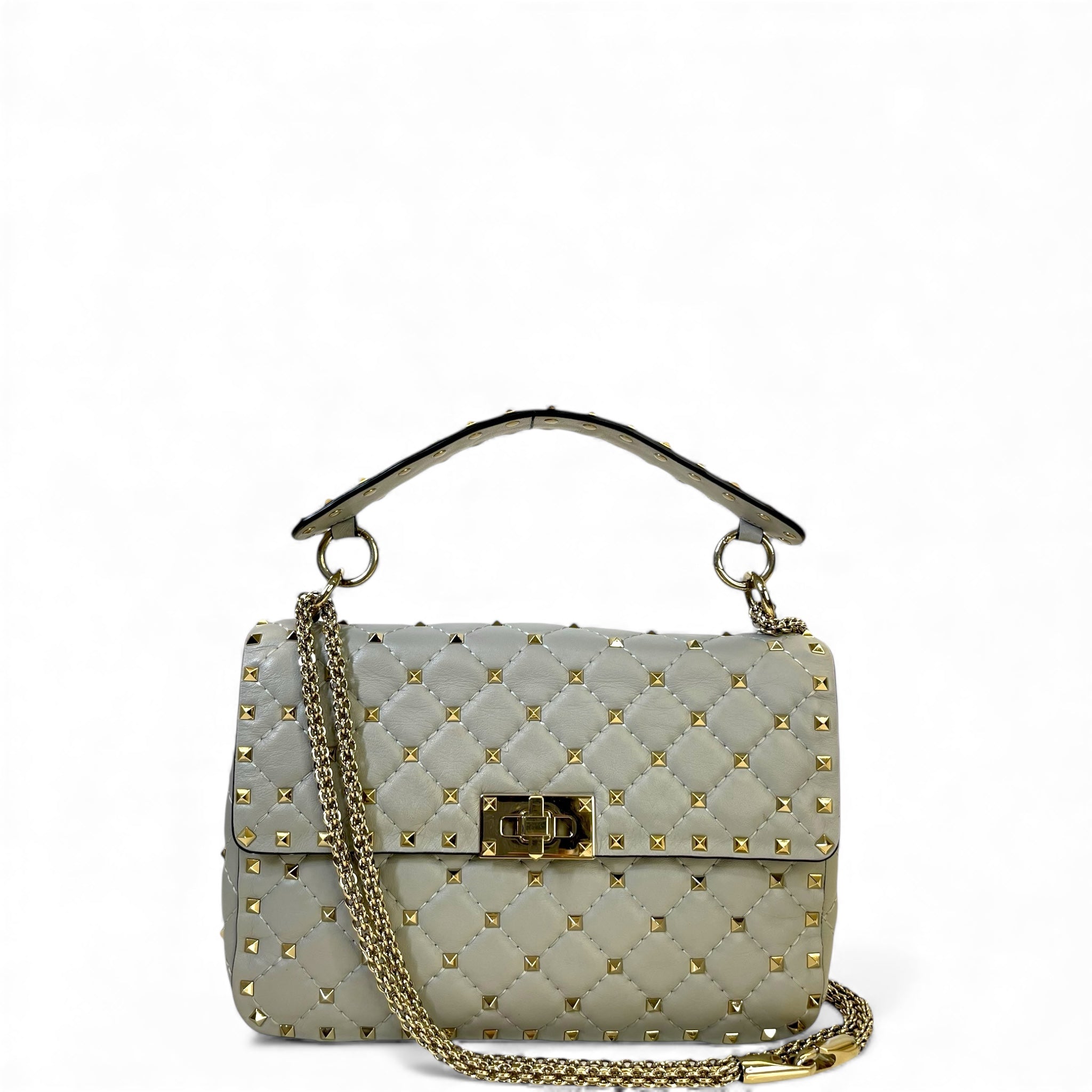Valentino Medium Rockstud Spike Top Handle Grey Leather Bag
