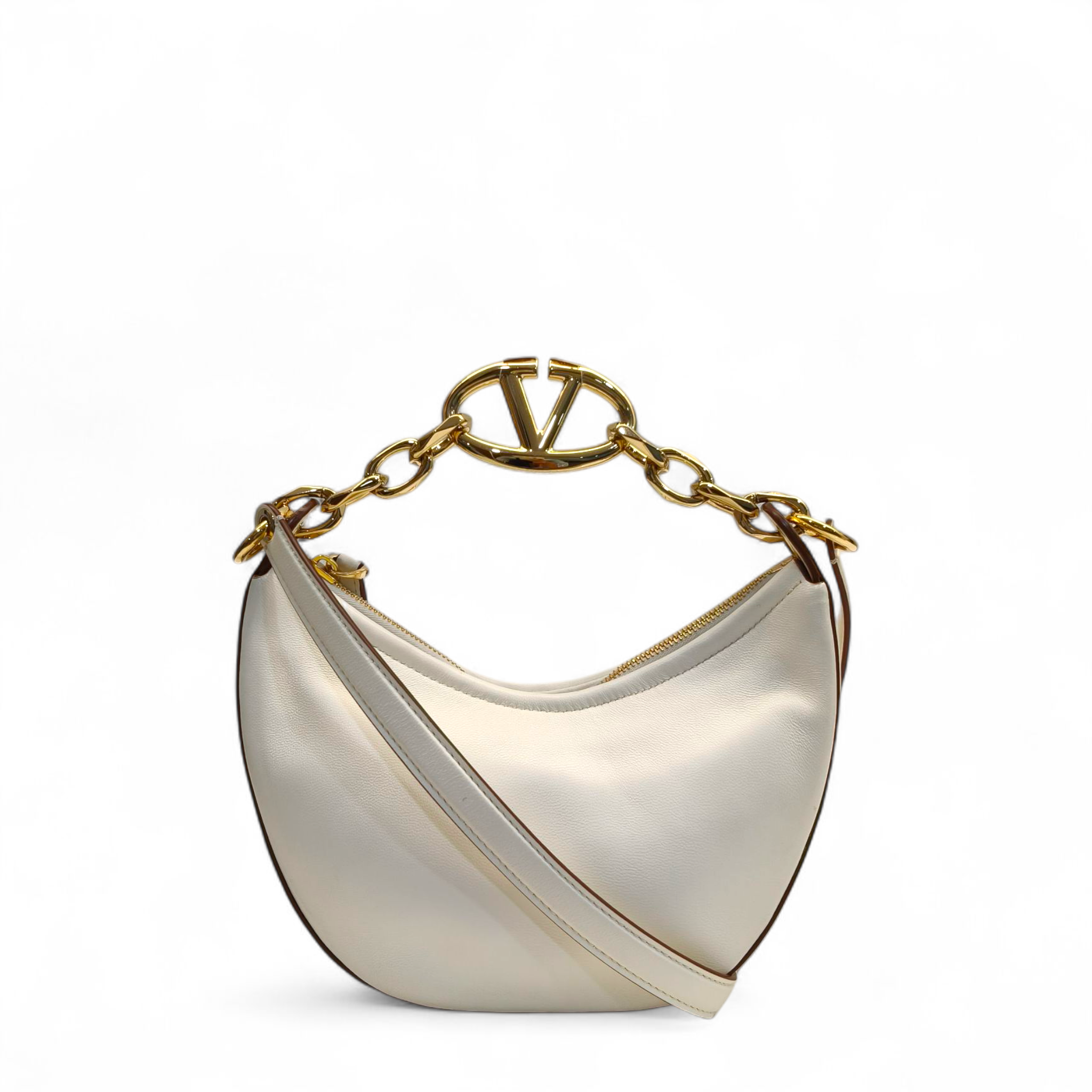 Valentino Moon Small Hobo Gold Metallic Calfskin Handbag