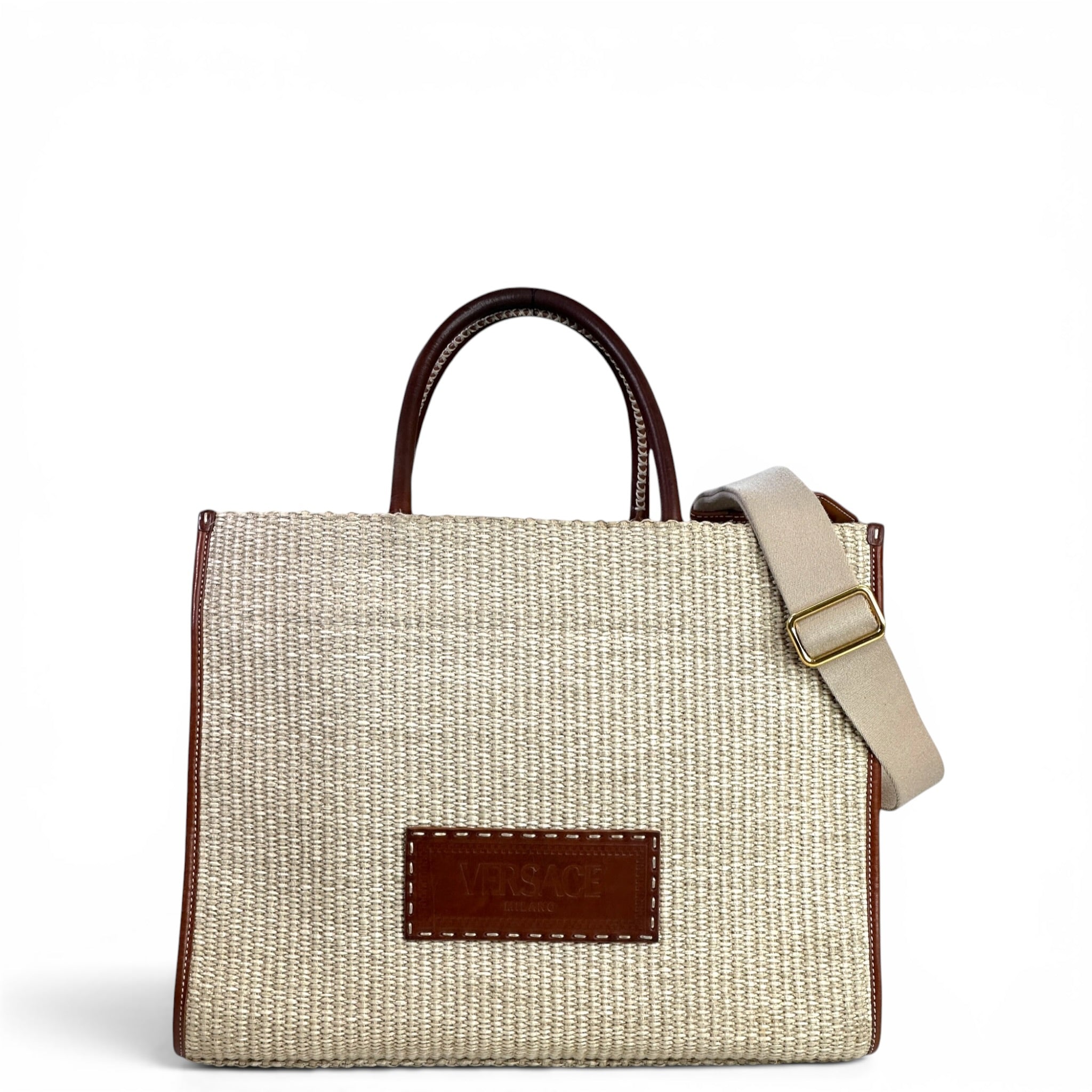 Versace Athena Rafia Tote Beige/Brown
