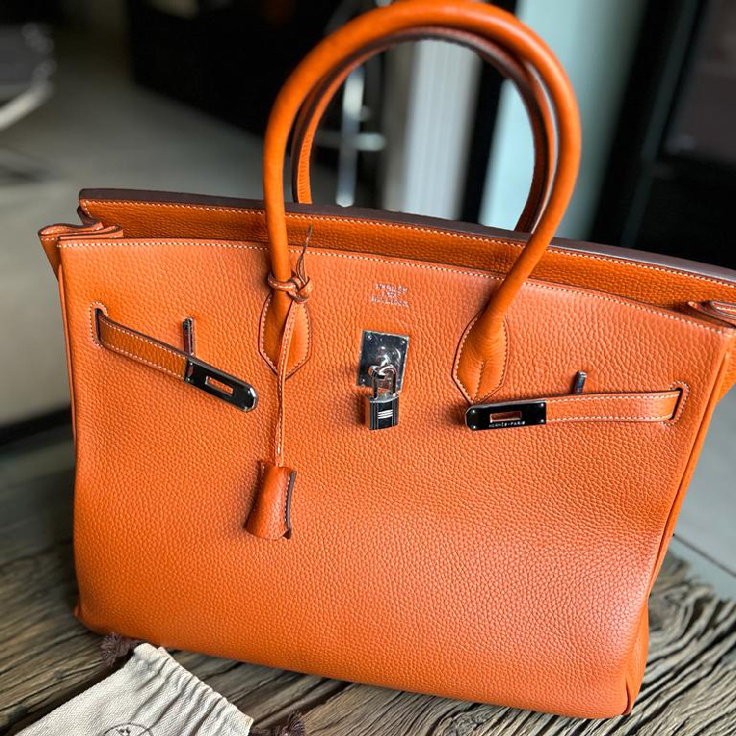 Hermes Orange Clemence Leather Birkin 40