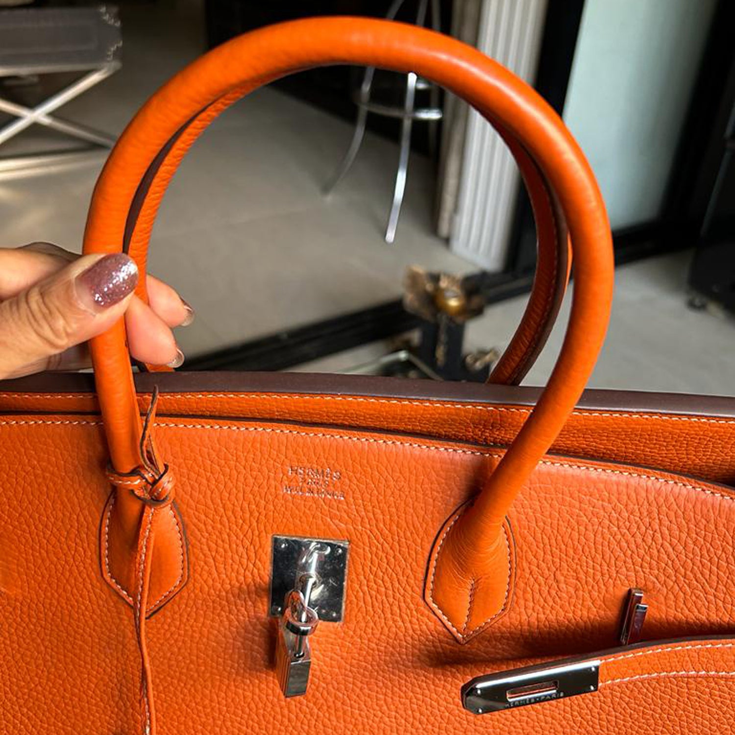 Hermes Orange Clemence Leather Birkin 40