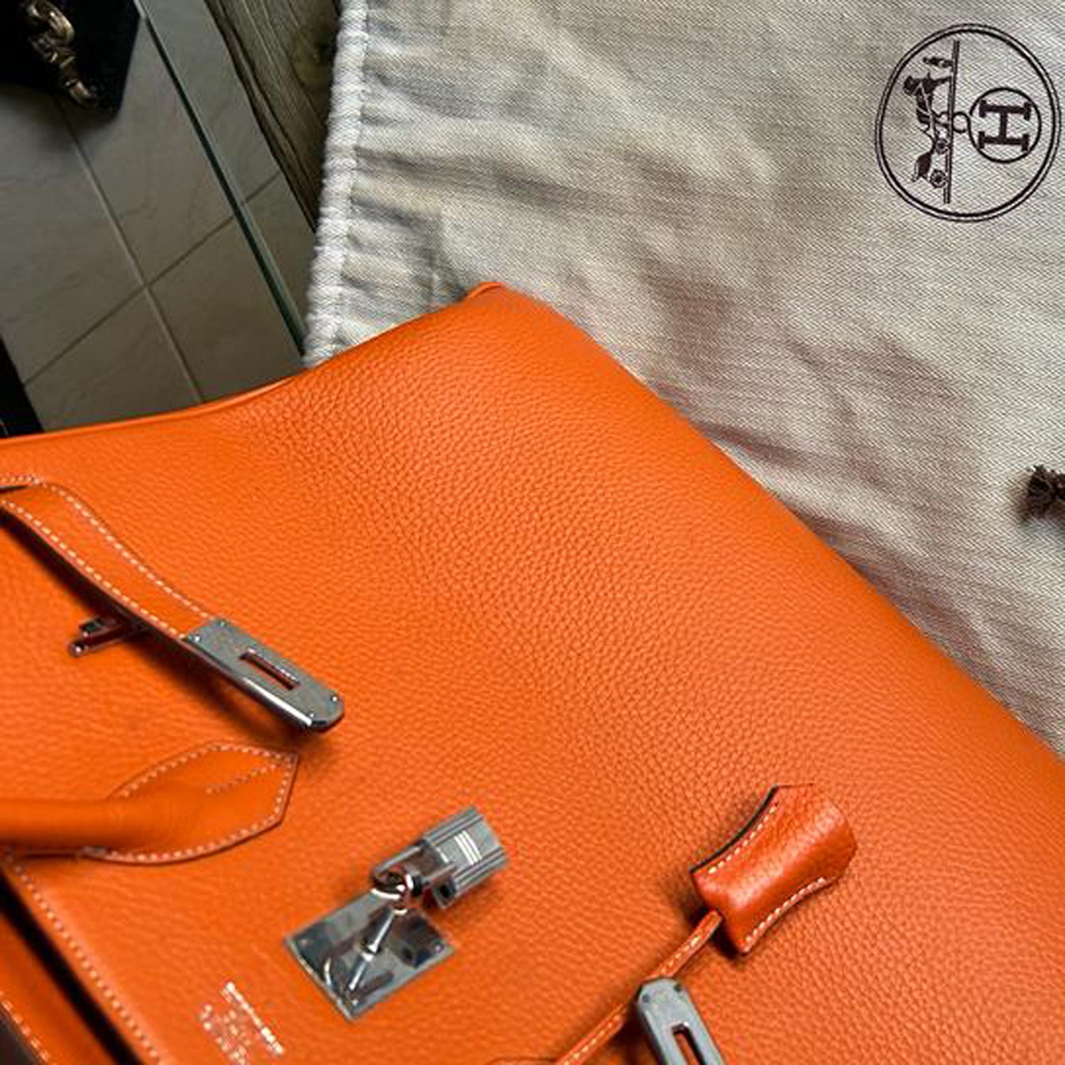 Hermes Orange Clemence Leather Birkin 40