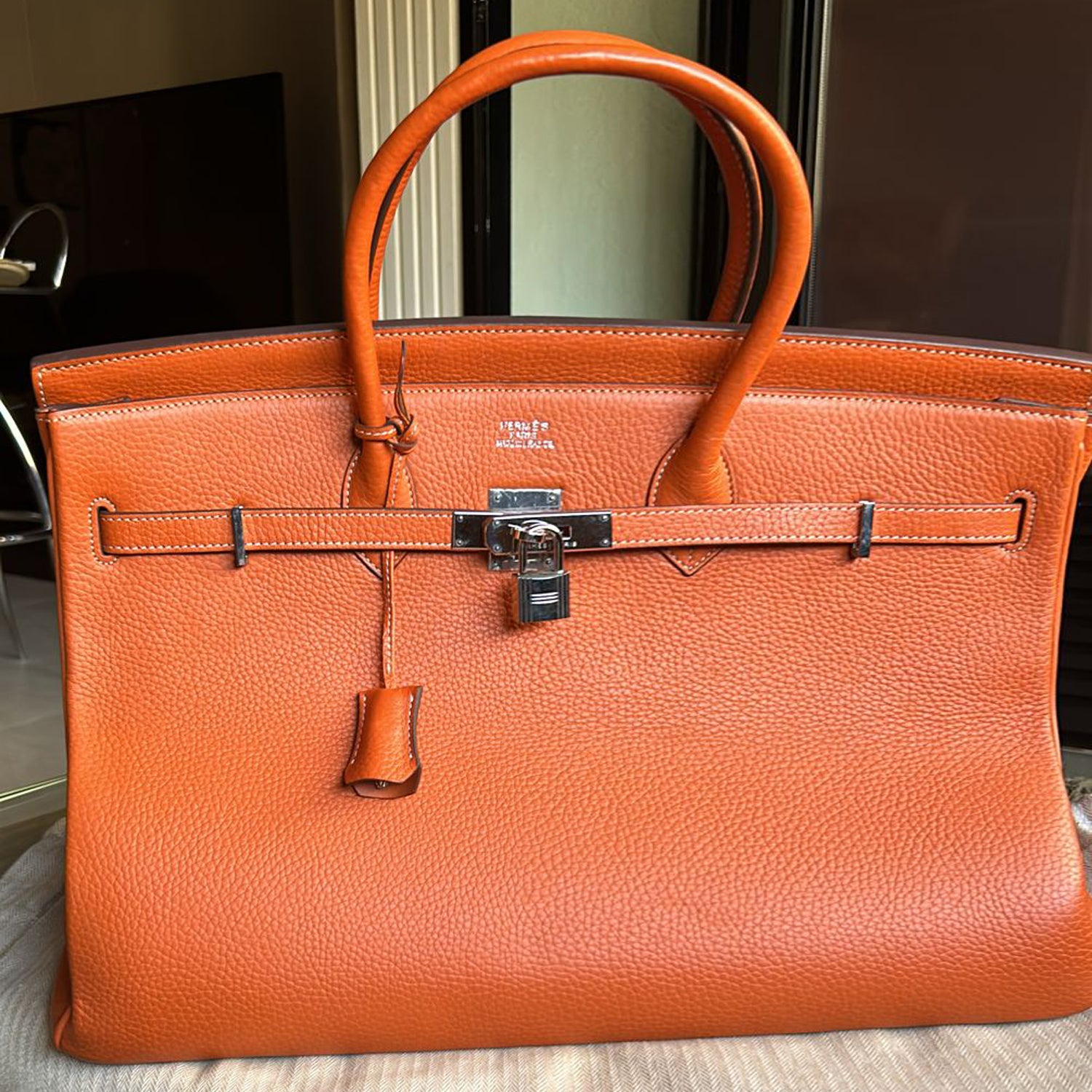 Hermes Orange Clemence Leather Birkin 40