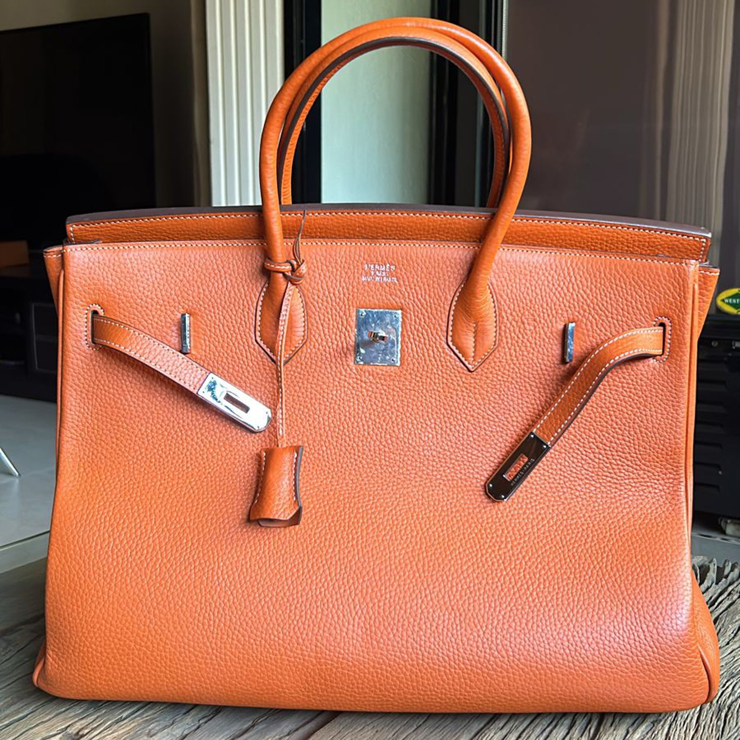 Hermes Orange Clemence Leather Birkin 40