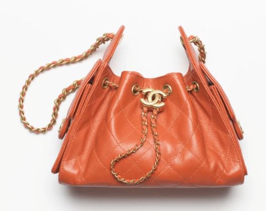 Chanel 25 Mini Handbag Orange Grained Calfskin