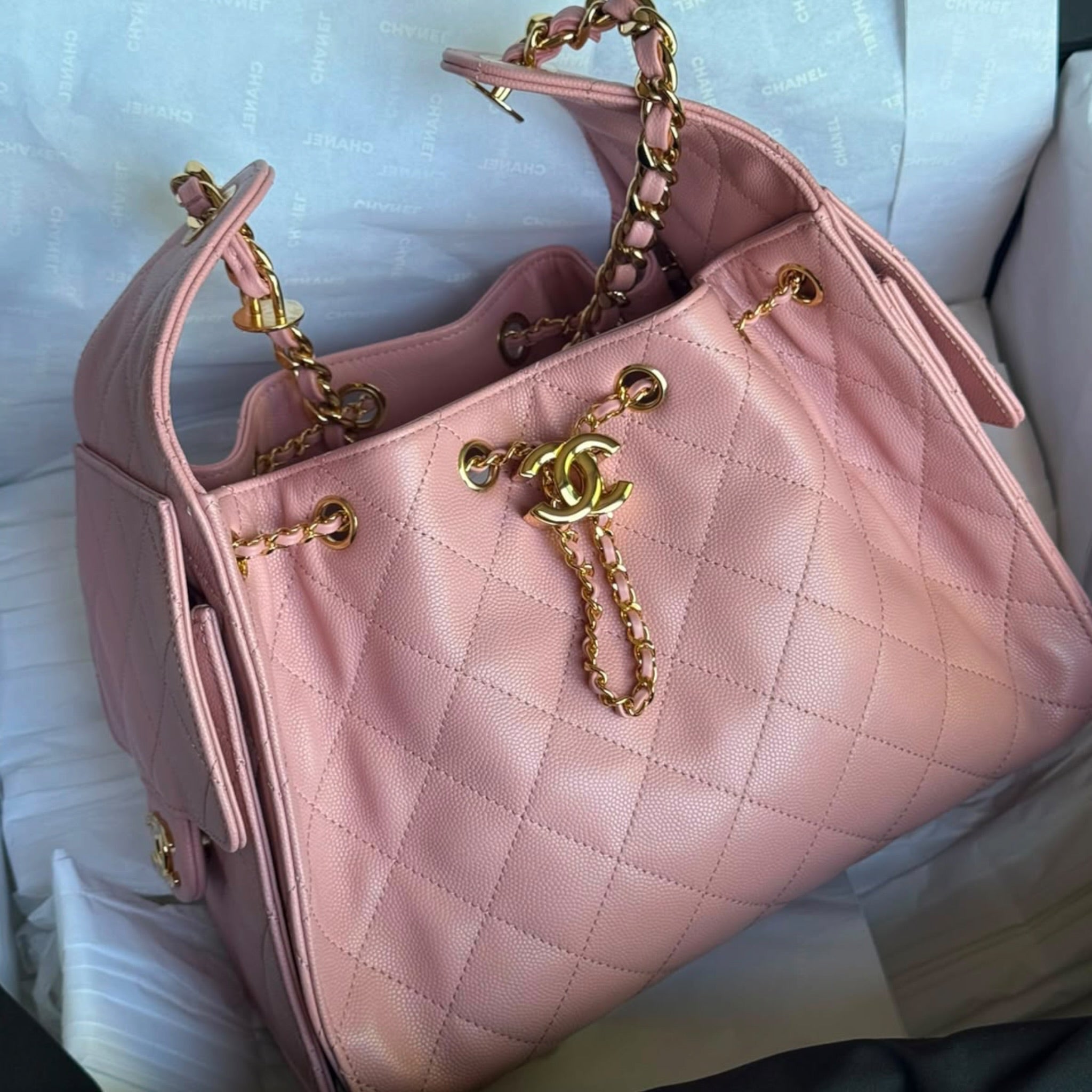 Chanel 25 Small Handbag Pink Grained Calfskin