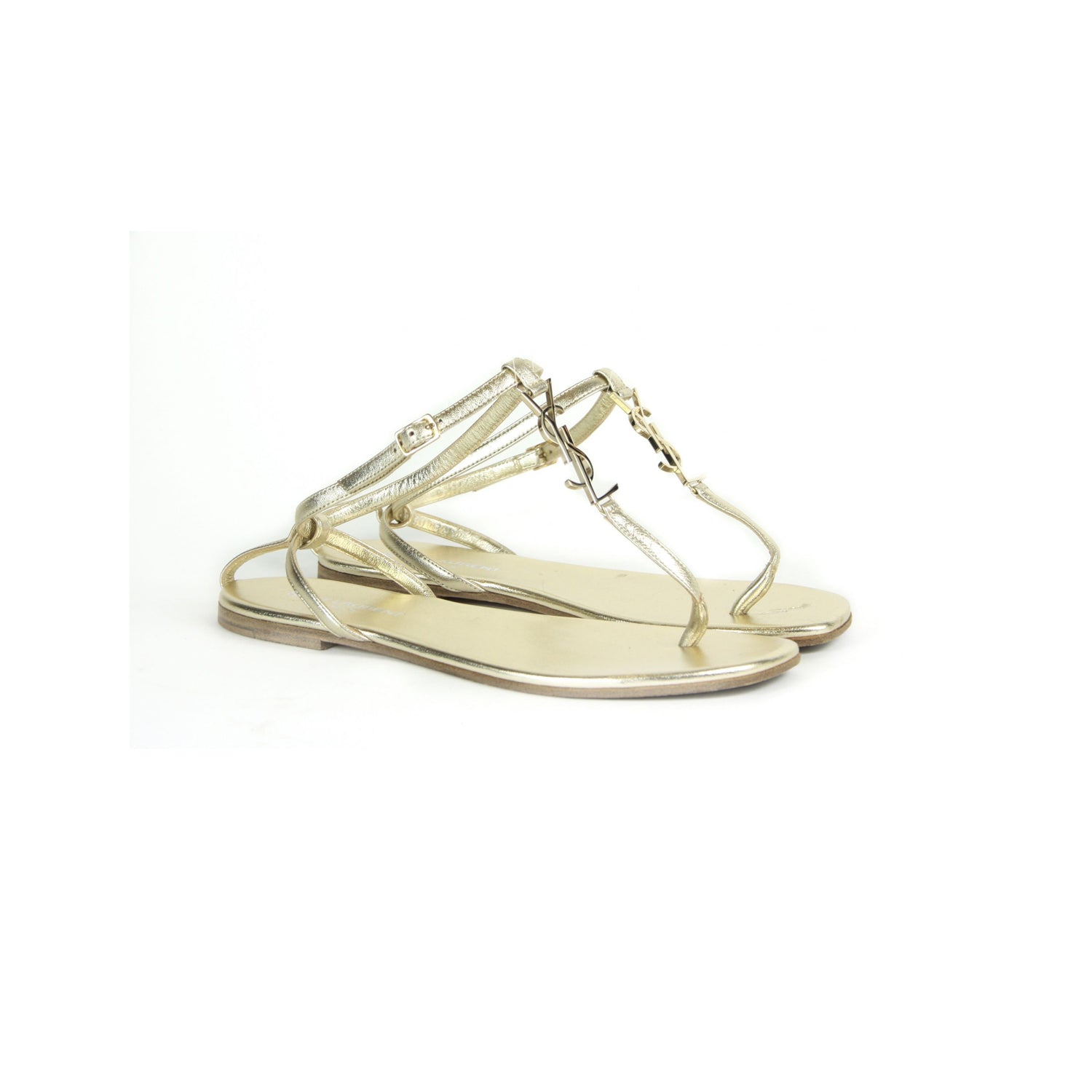 Gold Monogram Metallic Flat Thong Sandals Size - 36.5&#39;&#39;