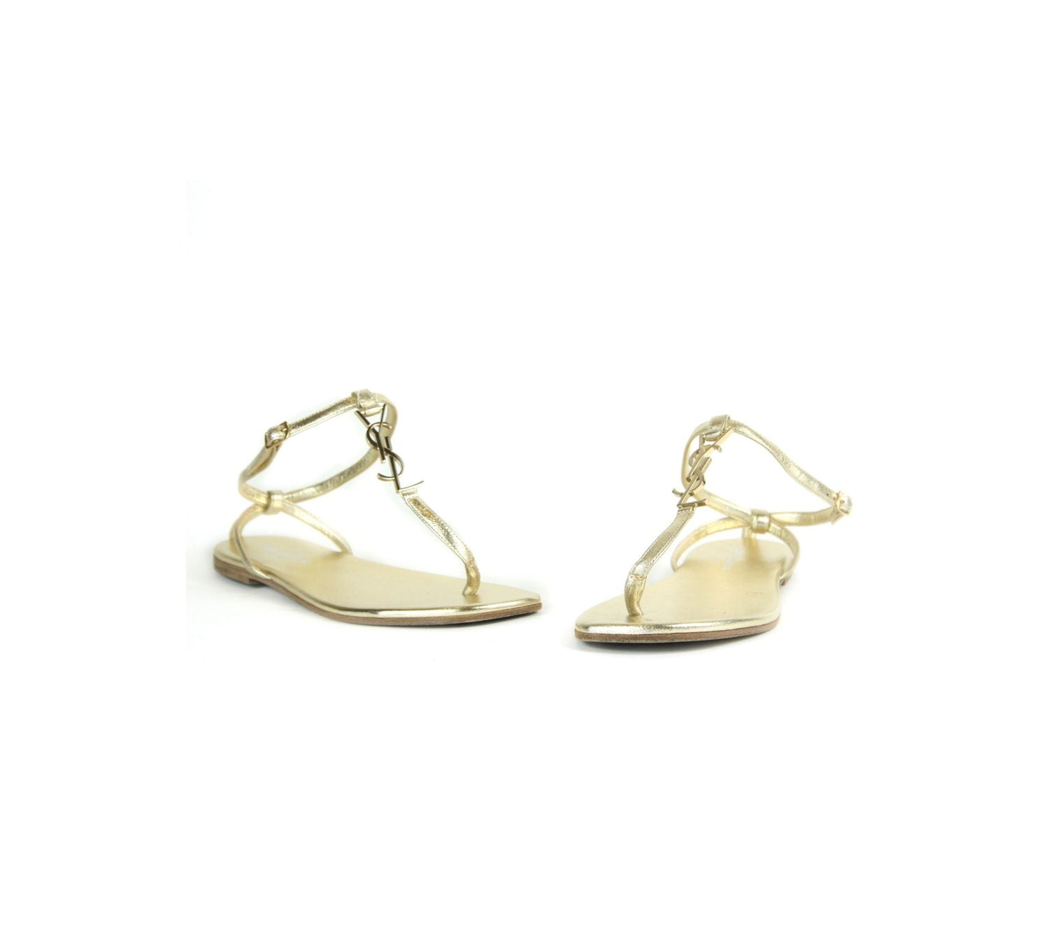 Gold Monogram Metallic Flat Thong Sandals Size - 36.5&#39;&#39;