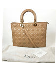 Light Brown Leather Large Lady Dior Top Handle Bag