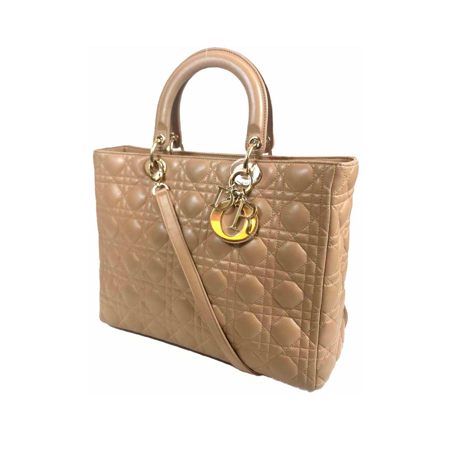 Light Brown Leather Large Lady Dior Top Handle Bag