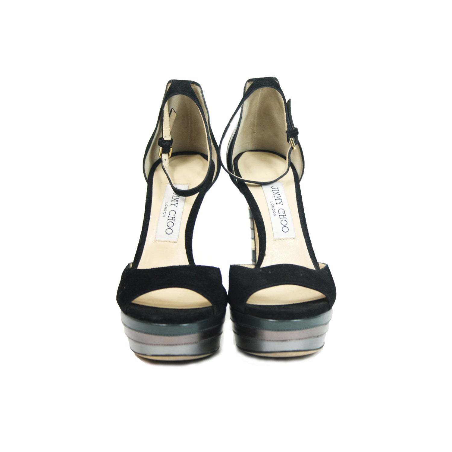 Black Suede Peep Toe Sandals-37