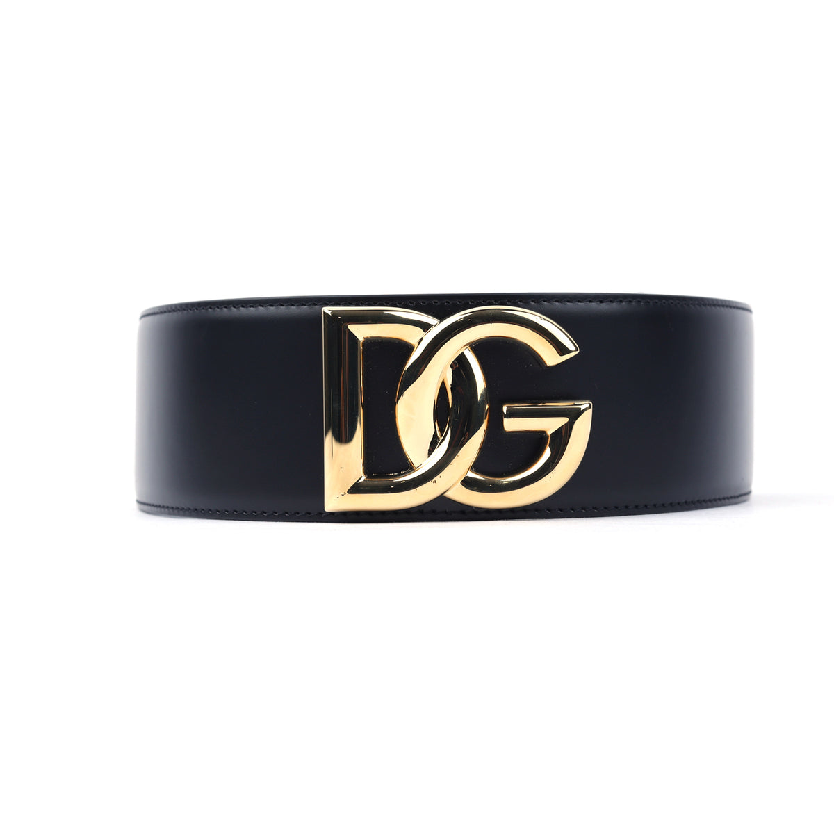 Dolce & Gabbana Black Elastic Belt with Gold DG Buckle D&G Black DG Baroque Leather Belt 80 cm main image 4