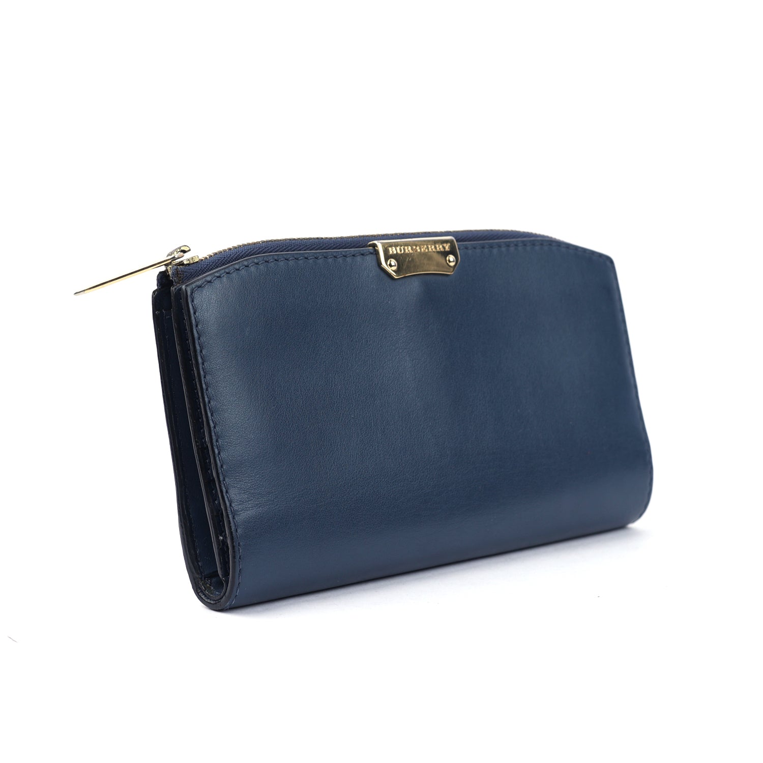 Blue Leather Zip Around Wallet