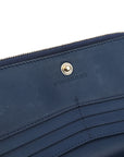 Blue Leather Zip Around Wallet