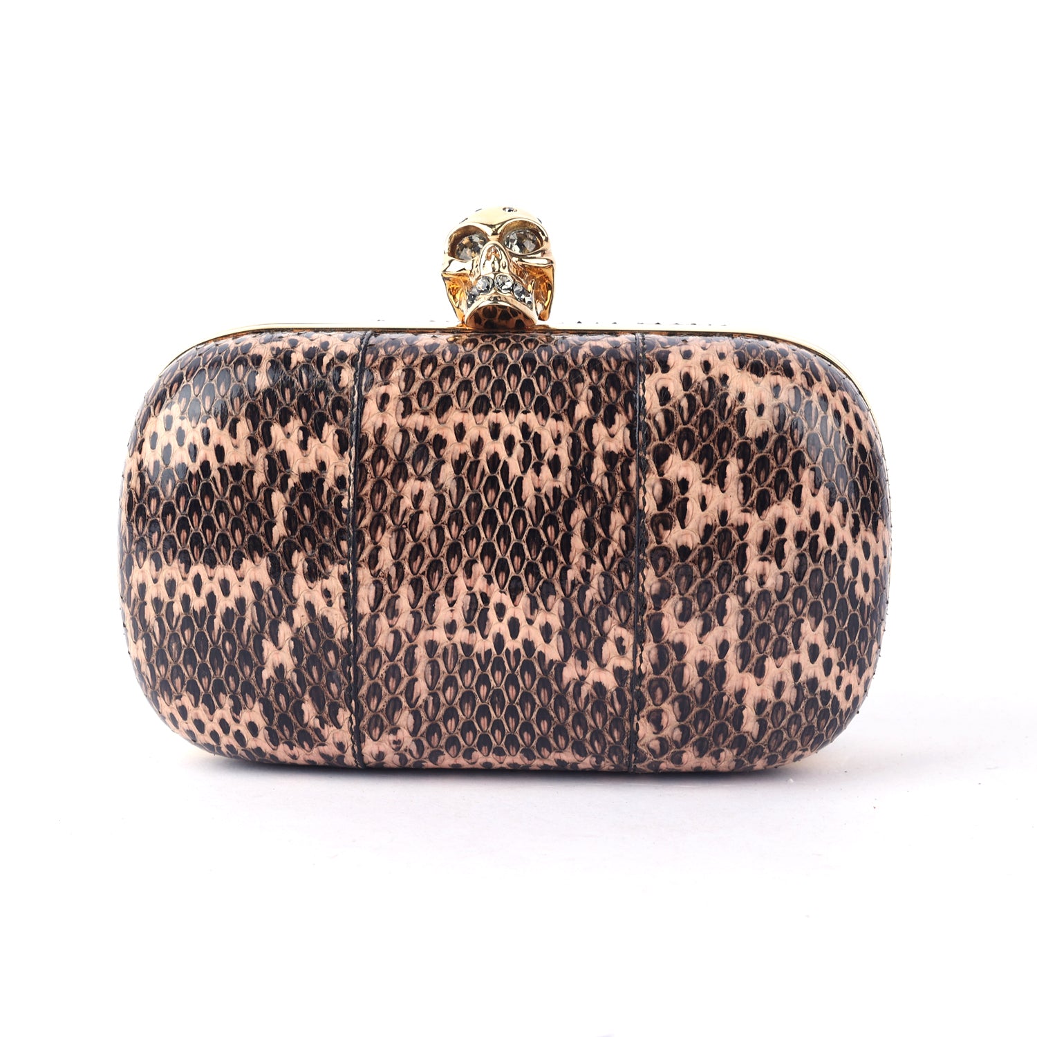 ALEXANDER MCQUEEN Python Skull Box Clutch Brown