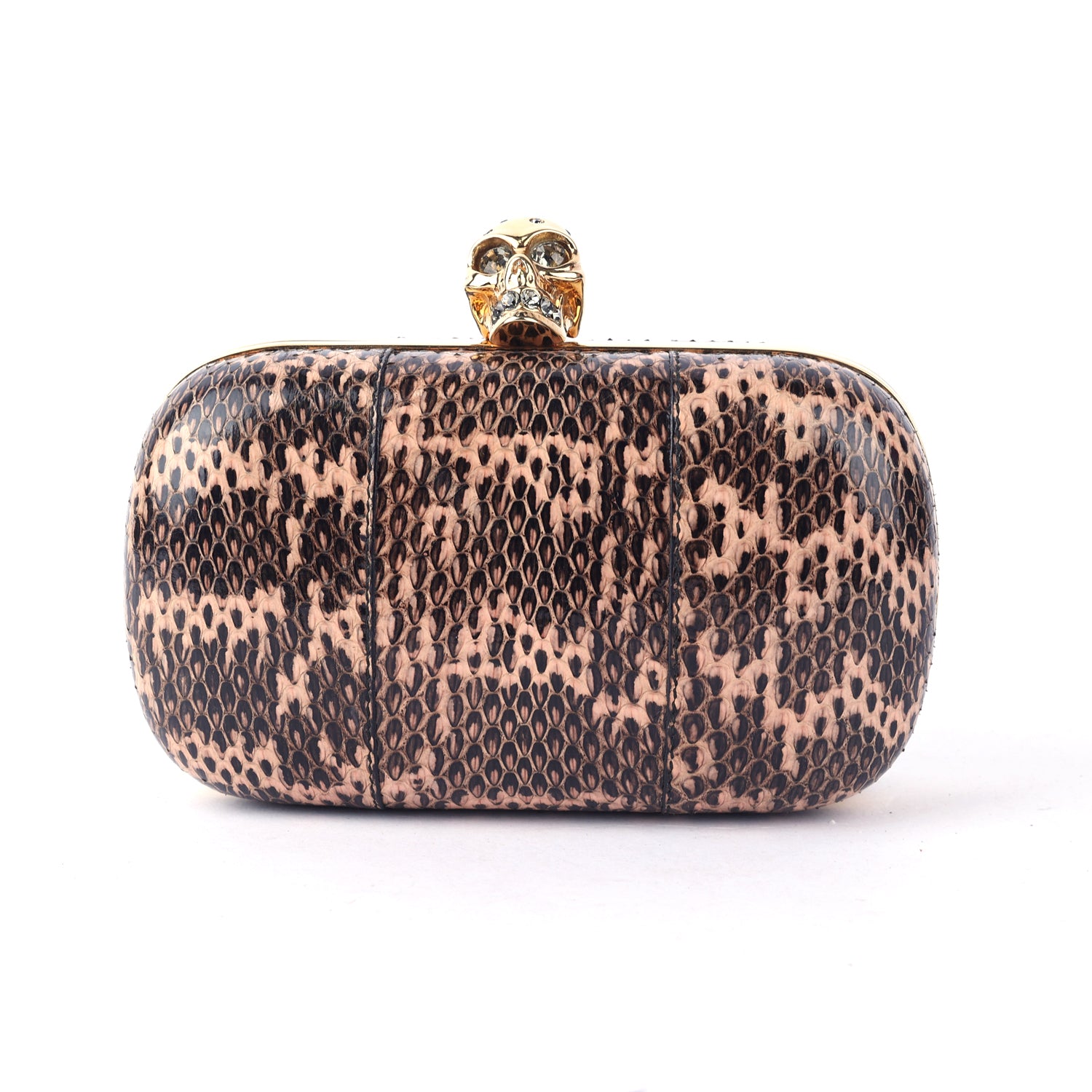 Python Skull Box Clutch Brown