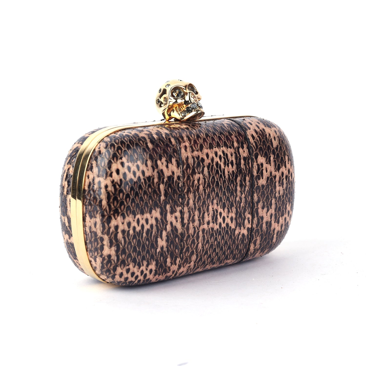 Python Skull Box Clutch Brown