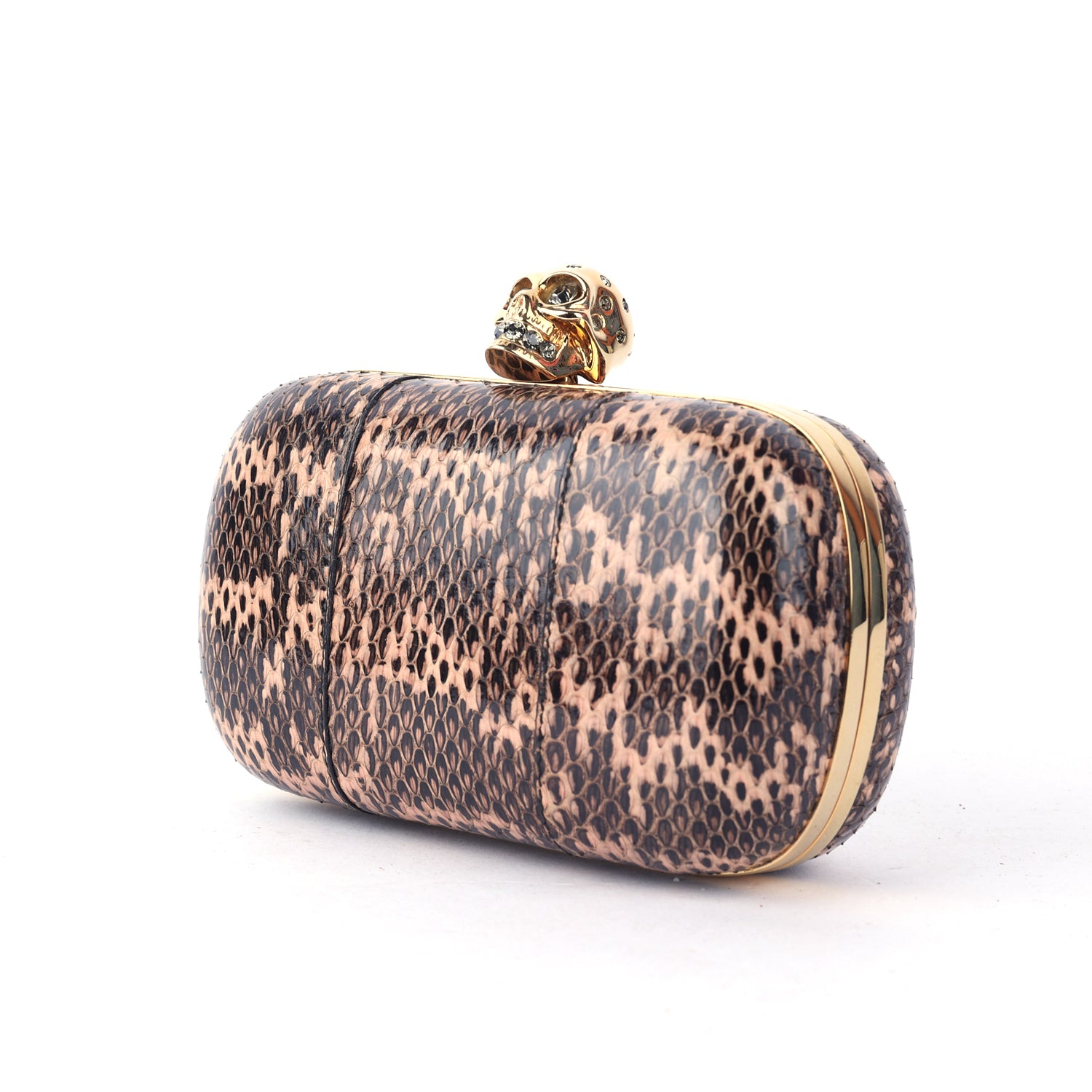 Python Skull Box Clutch Brown