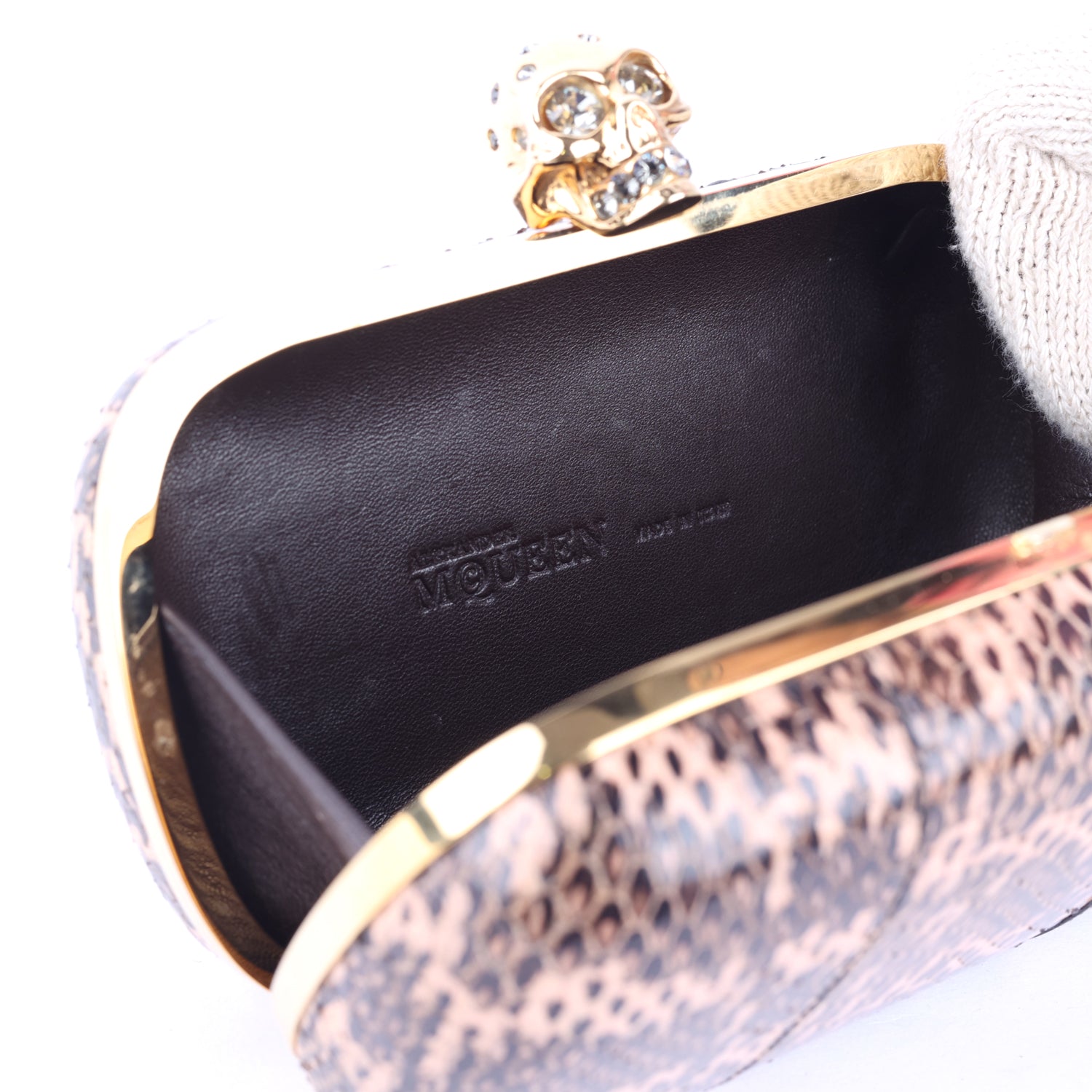 ALEXANDER MCQUEEN Python Skull Box Clutch Brown