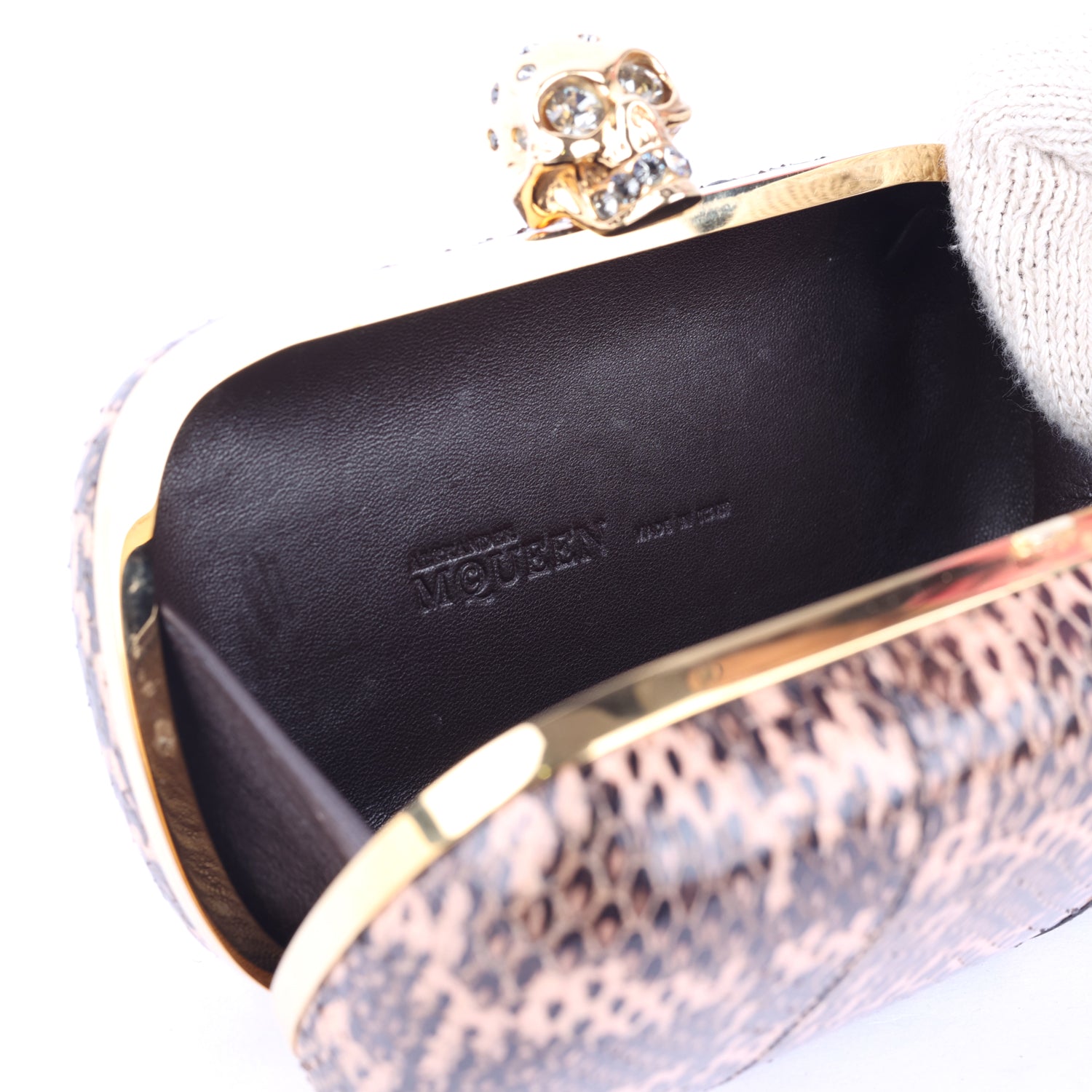 Python Skull Box Clutch Brown