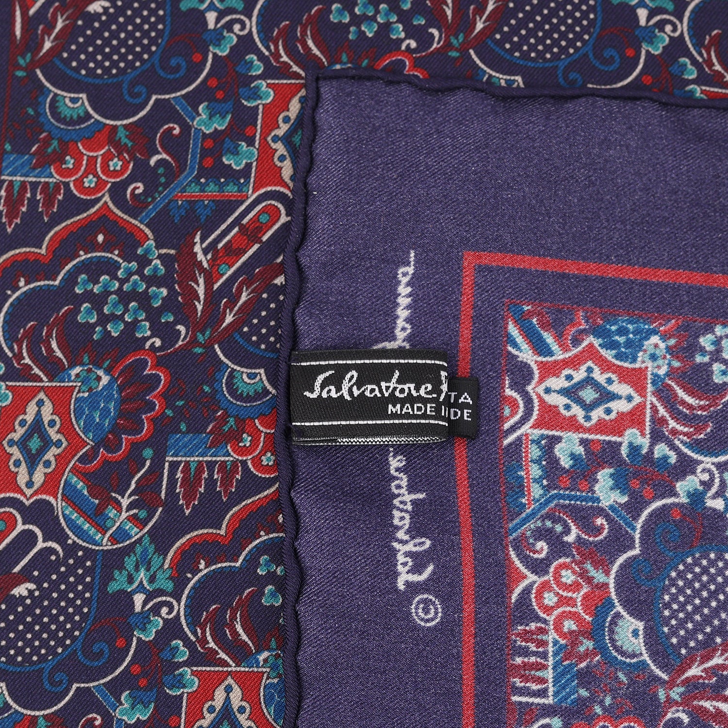 Salvatore Ferragamo Silk Pocket Square Navy Maroon Green