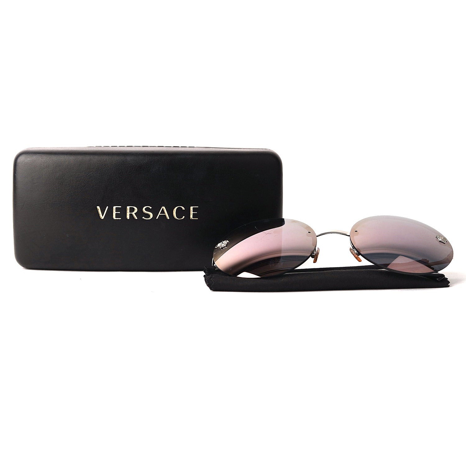 Versace Silver/Purple Metal MOD 2176 Medusa Rimless Round Sunglasses