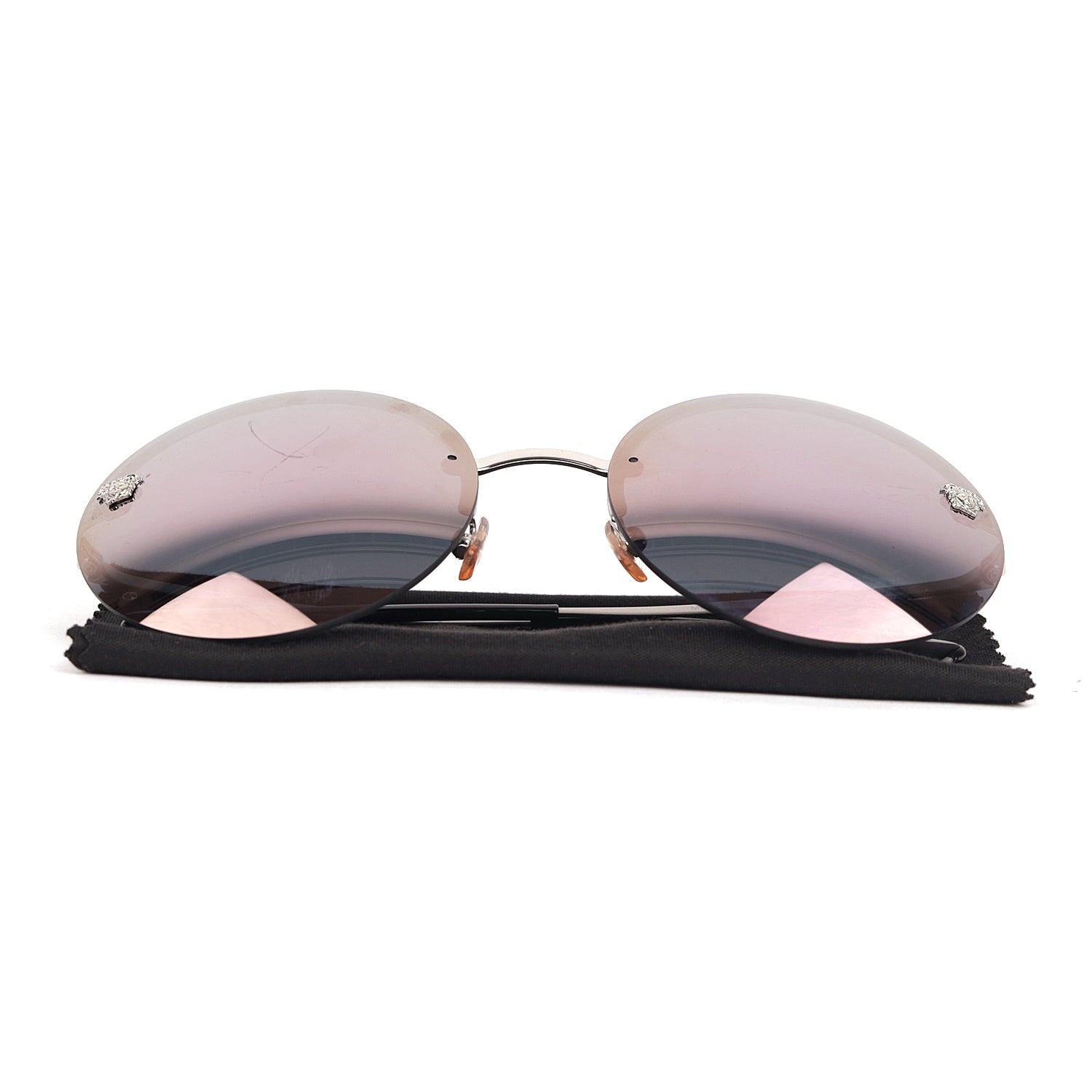 Versace Silver/Purple Metal MOD 2176 Medusa Rimless Round Sunglasses