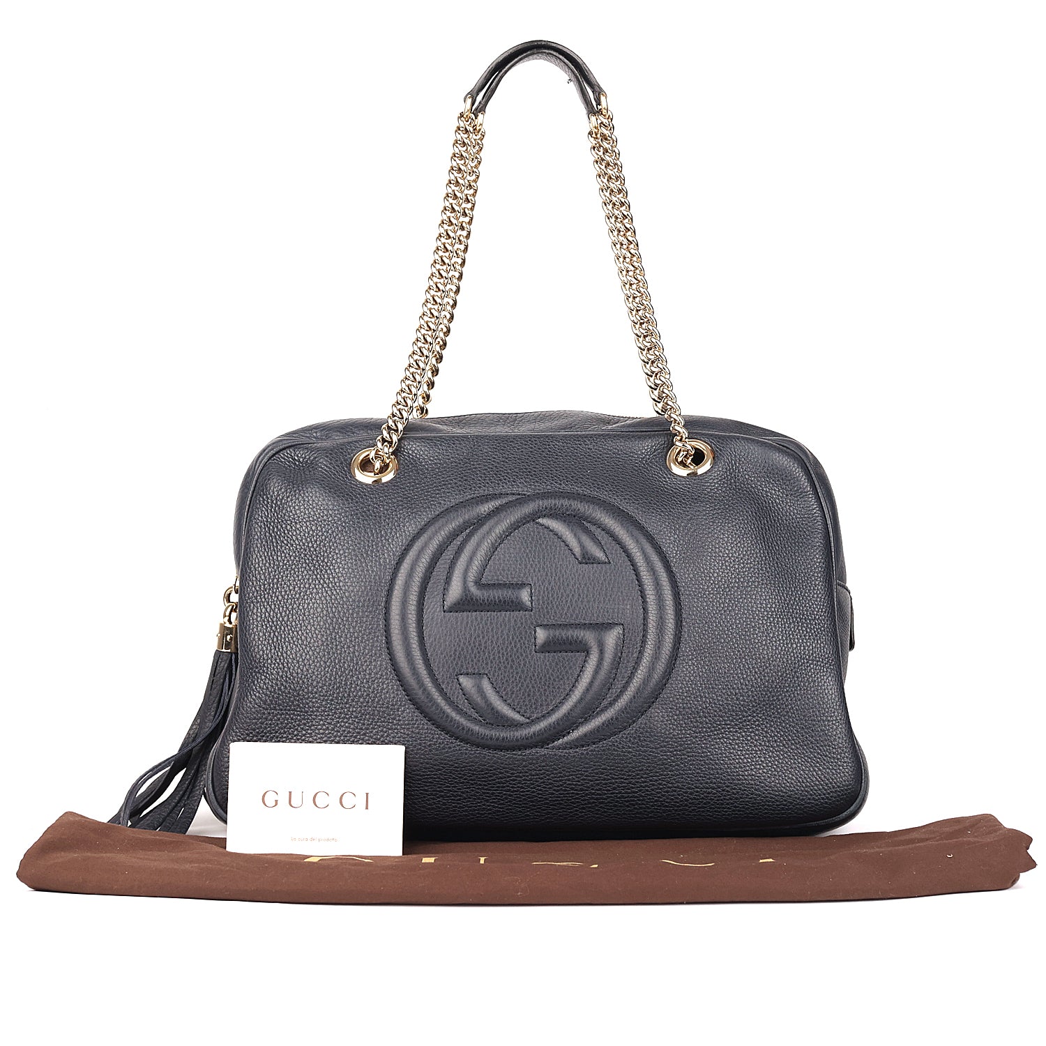 Gucci Navy Blue Leather Large Soho Shoulder Bag