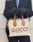 Gucci Mini Tote Bag With Gucci Print Beige Brown