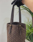 Louis Vuitton Bucket PM Mini Monogram Brown Denim Leather Shoulder Tote Handbag