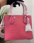 Michael Kors Peach Croc Embossed Leather Mercer Tote Bag