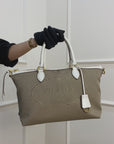 Prada Beige Leather Logo Embossed Zip Tote